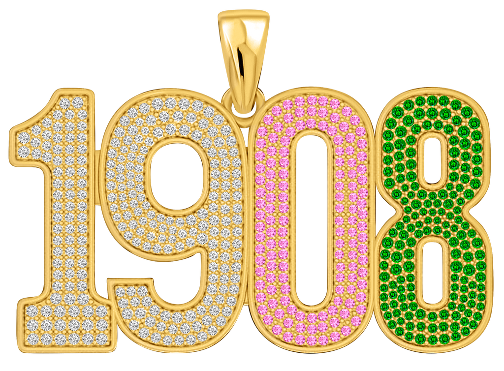 Limited Edition- 1908 Pendant- Solid Gold with Diamonds including Pink and Green Gemstones