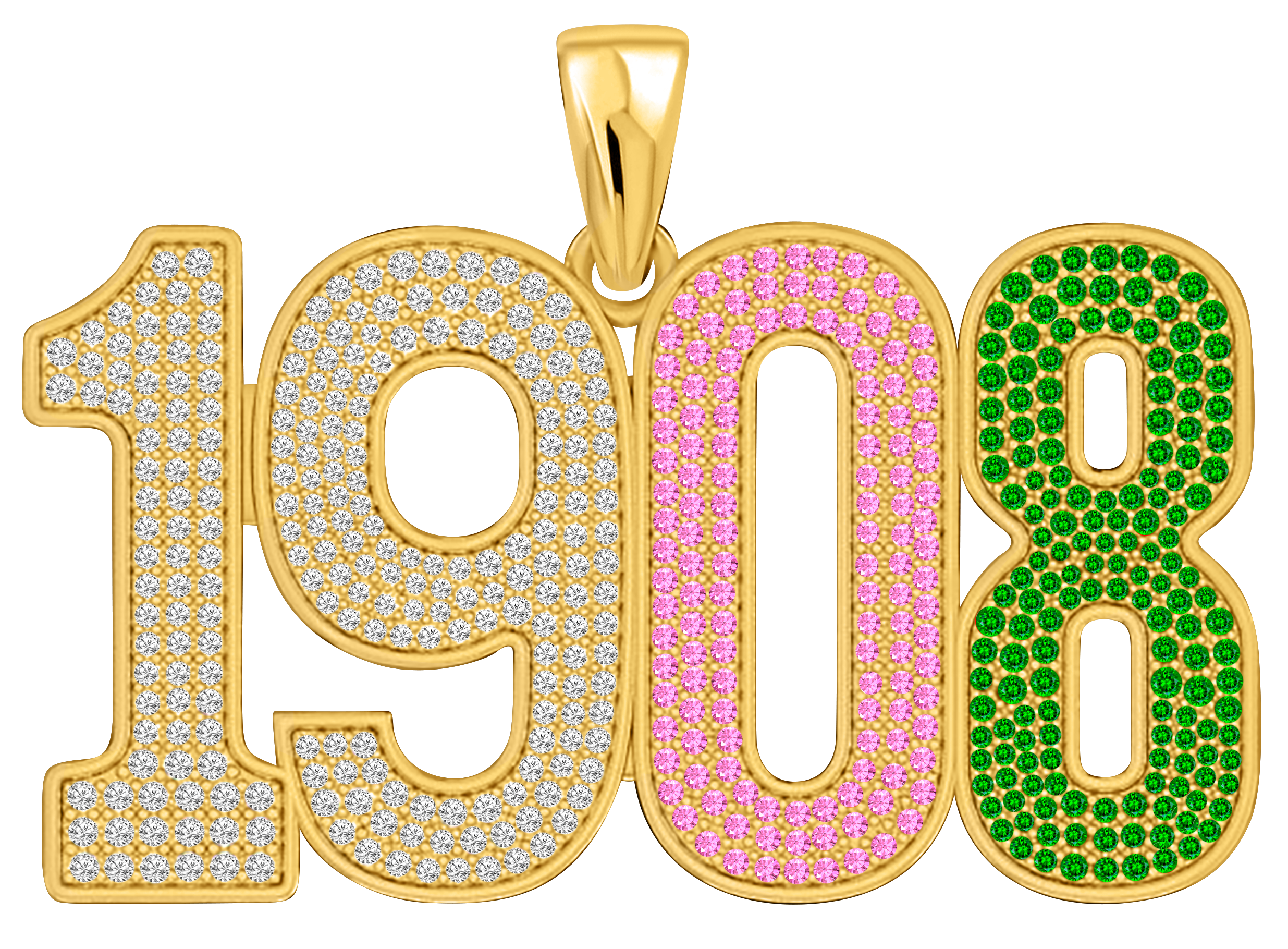 Limited Edition- 1908 Pendant- Solid Gold with Diamonds including Pink and Green Gemstones