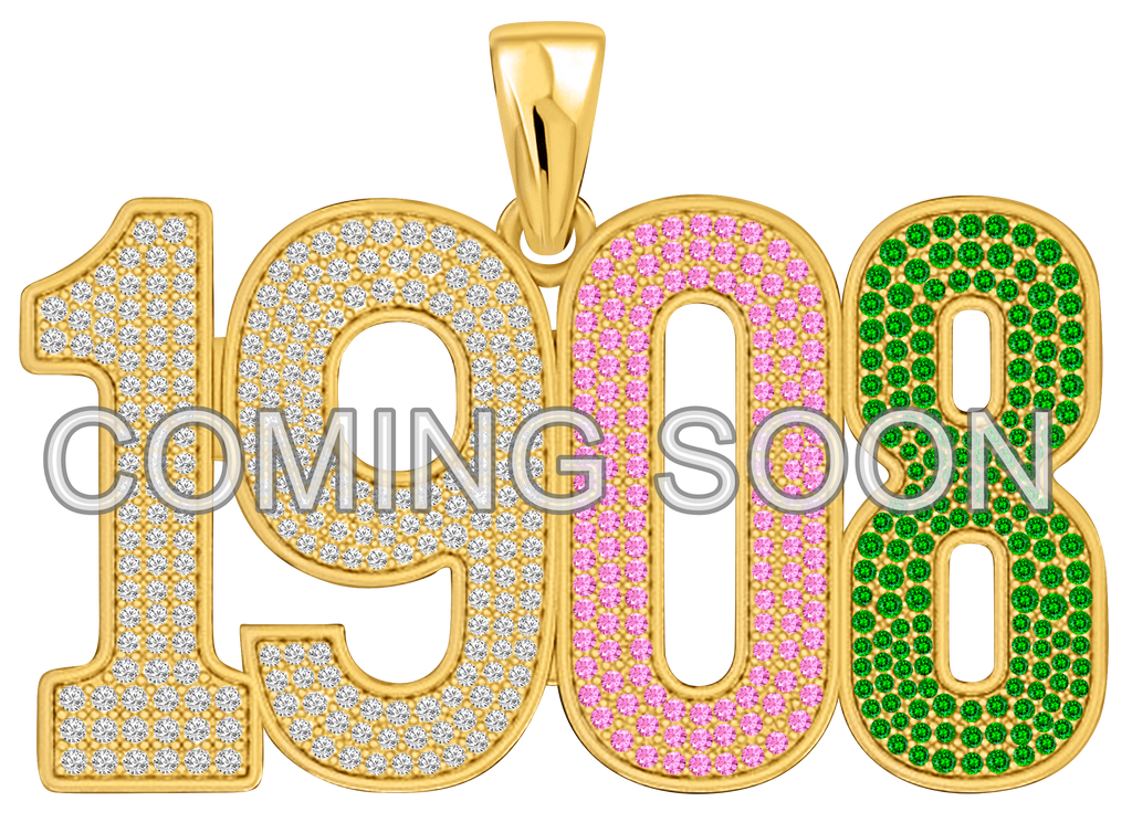 Limited Edition- 1908 Pendant- Solid Gold with Diamonds including Pink and Green Gemstones