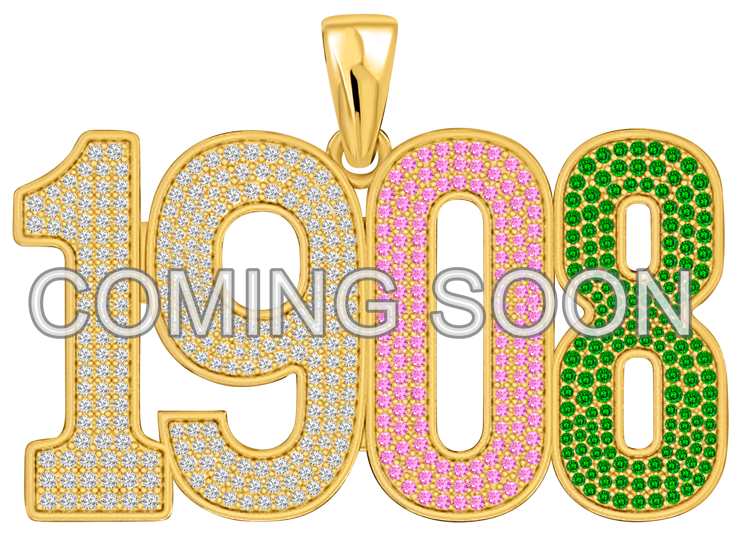 Limited Edition- 1908 Pendant- Solid Gold with Diamonds including Pink and Green Gemstones