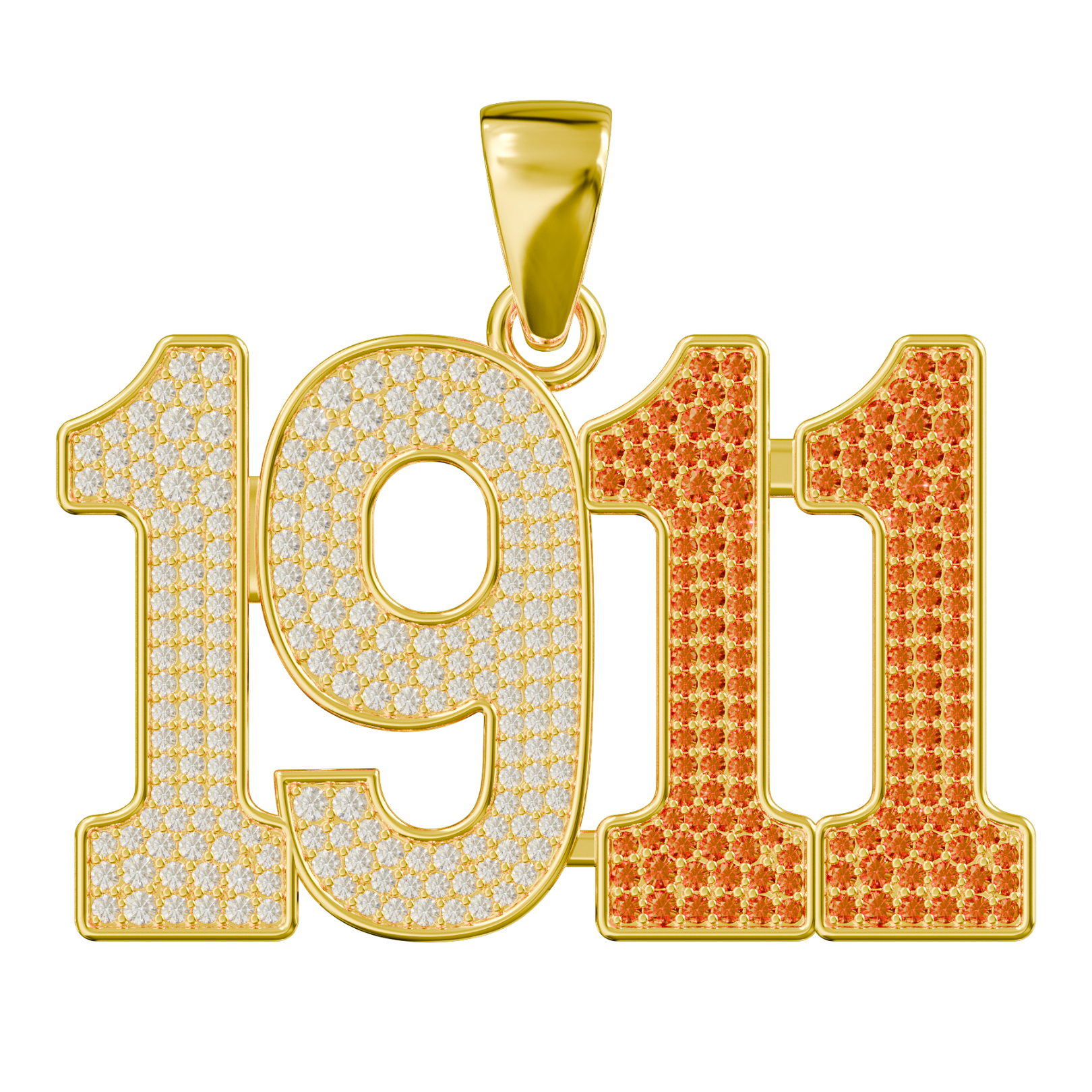 Limited Edition- 1911 Pendant- Solid Gold with Diamonds and Red Gemstones