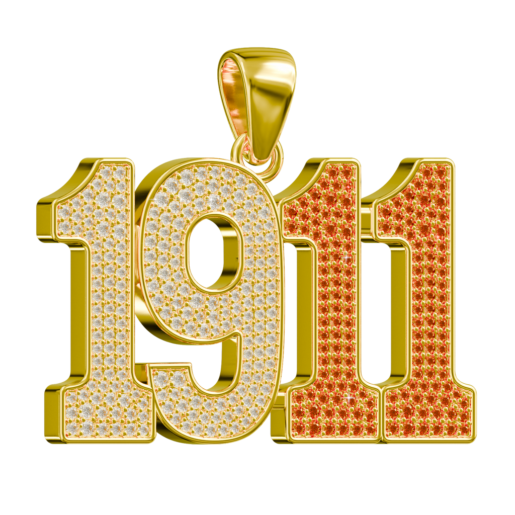 Limited Edition- 1911 Pendant- Solid Gold with Diamonds and Red Gemstones