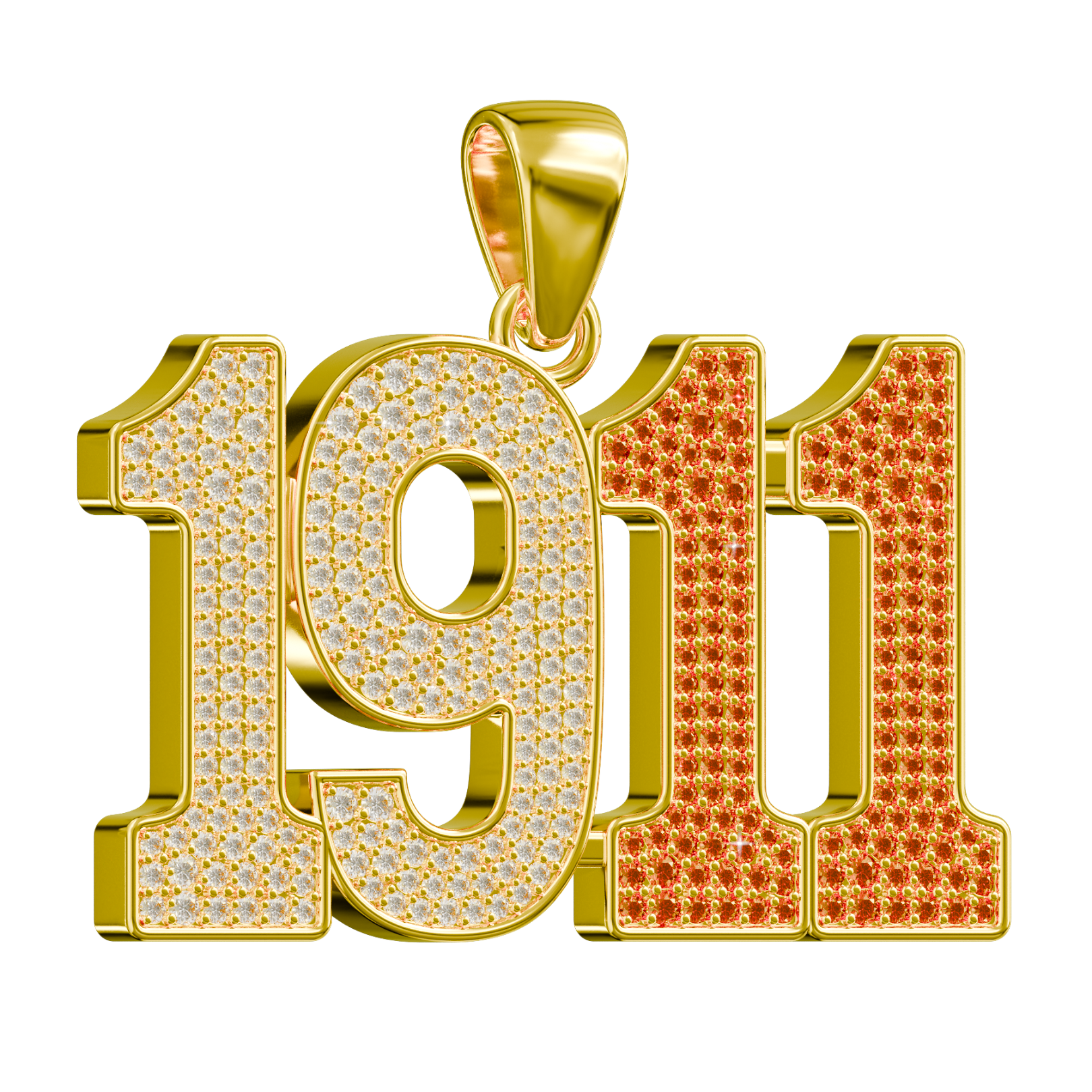 Limited Edition- 1911 Pendant- Solid Gold with Diamonds and Red Gemstones