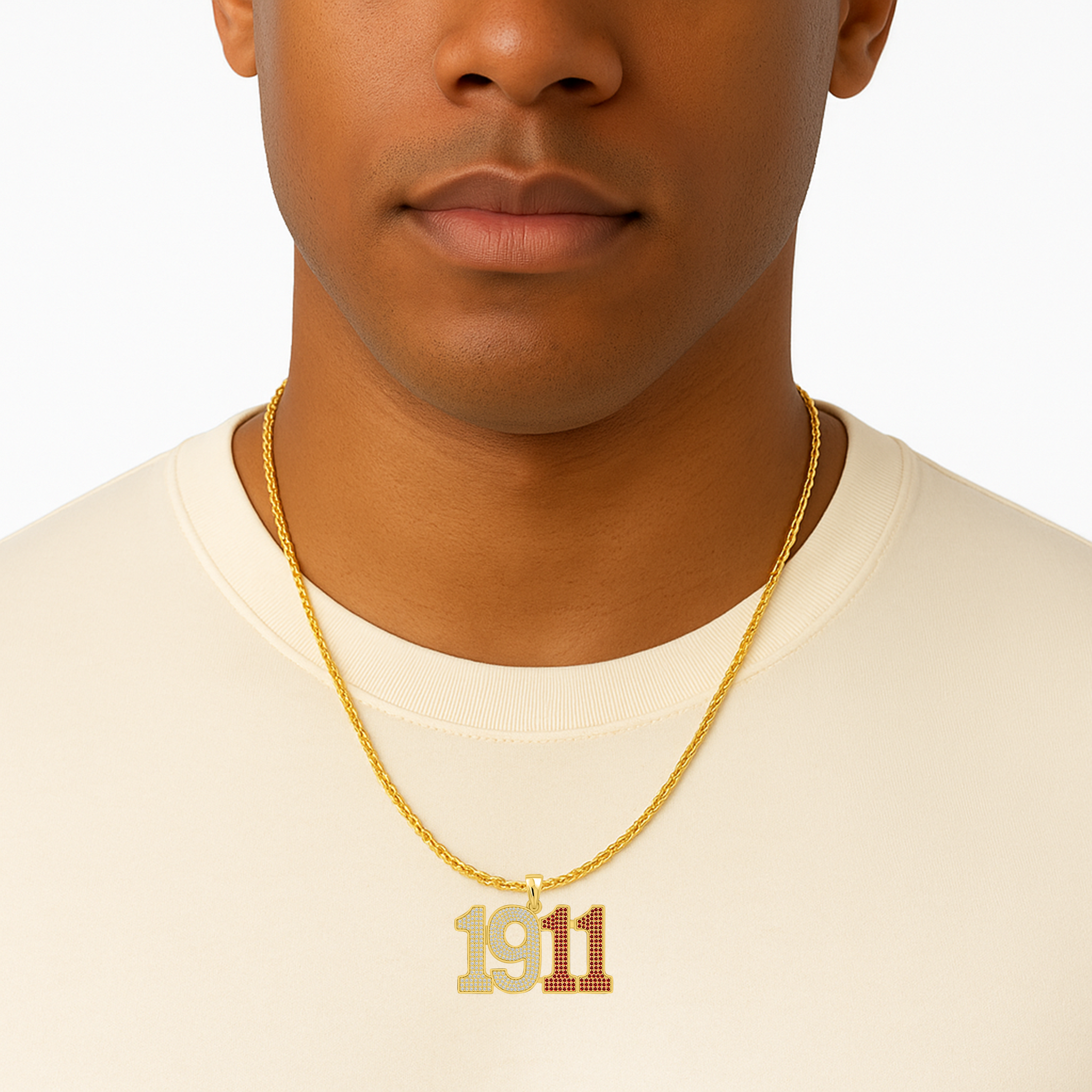 Limited Edition- 1911 Pendant- Solid Gold with Diamonds and Red Gemstones