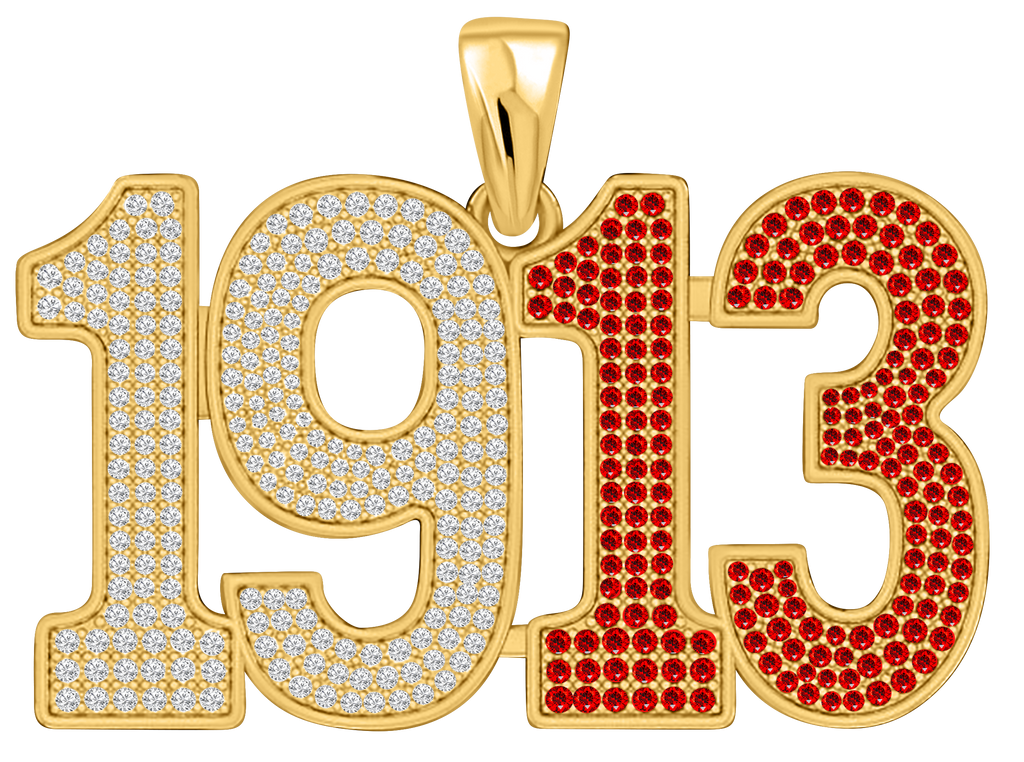 Limited Edition- 1913 Pendant- Solid Gold with Diamonds and Red Gemstones