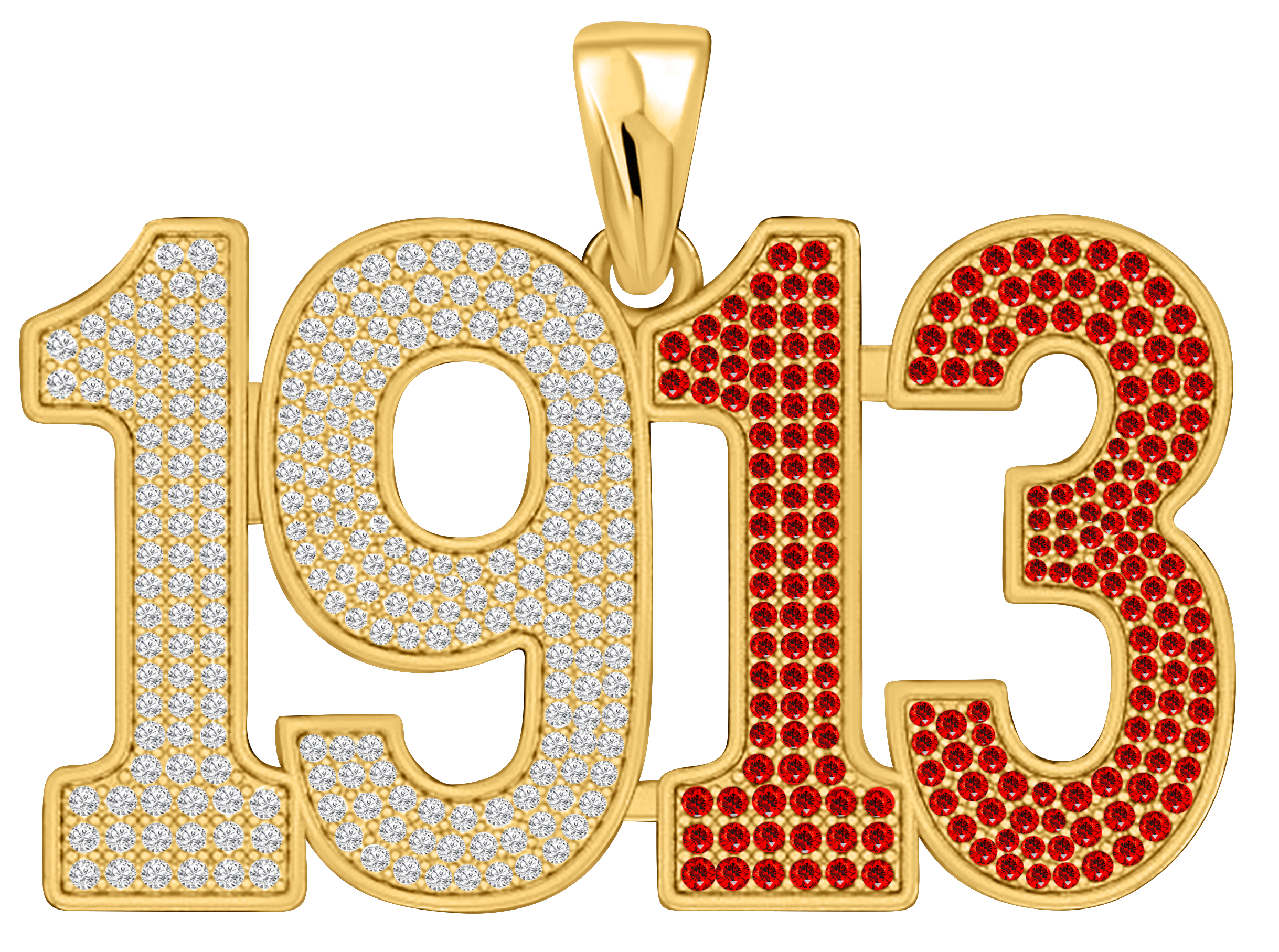 Limited Edition- 1913 Pendant- Solid Gold with Diamonds and Red Gemstones