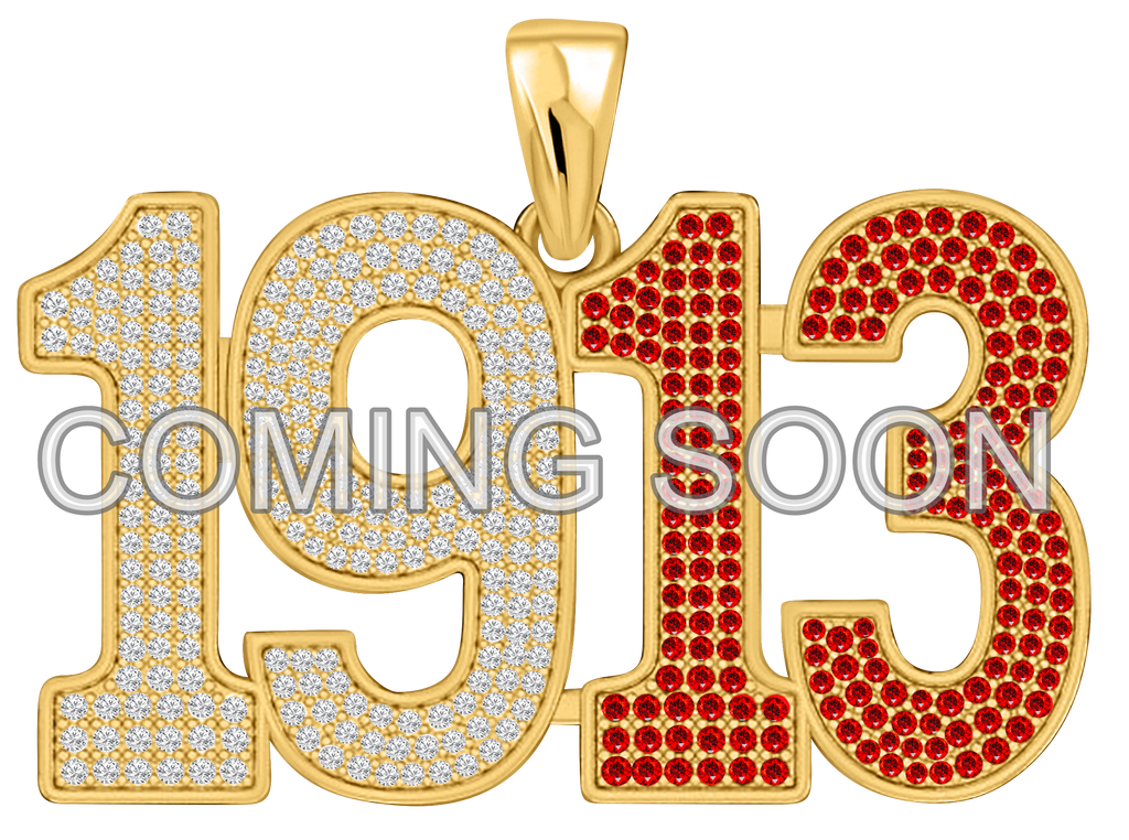 Limited Edition- 1913 Pendant- Solid Gold with Diamonds and Red Gemstones