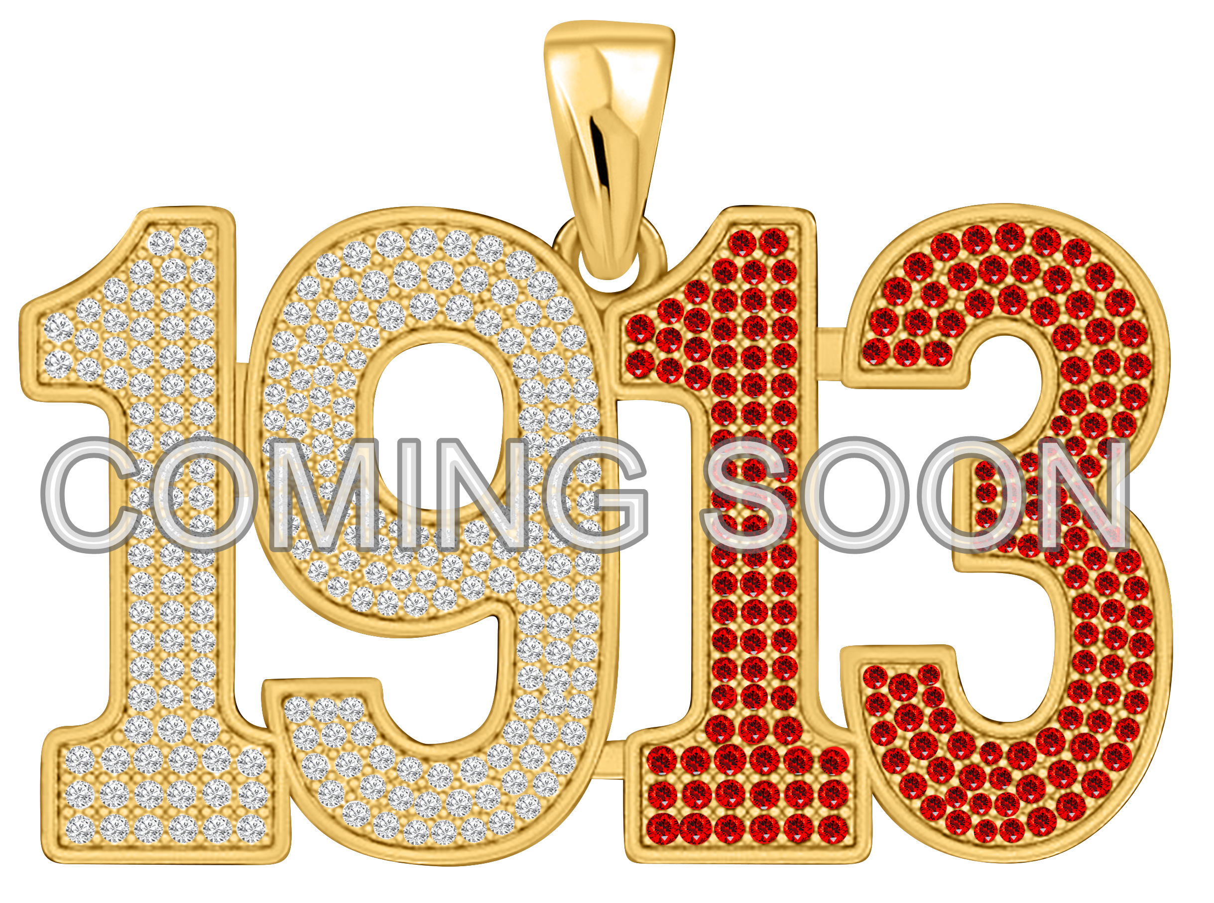 Limited Edition- 1913 Pendant- Solid Gold with Diamonds and Red Gemstones