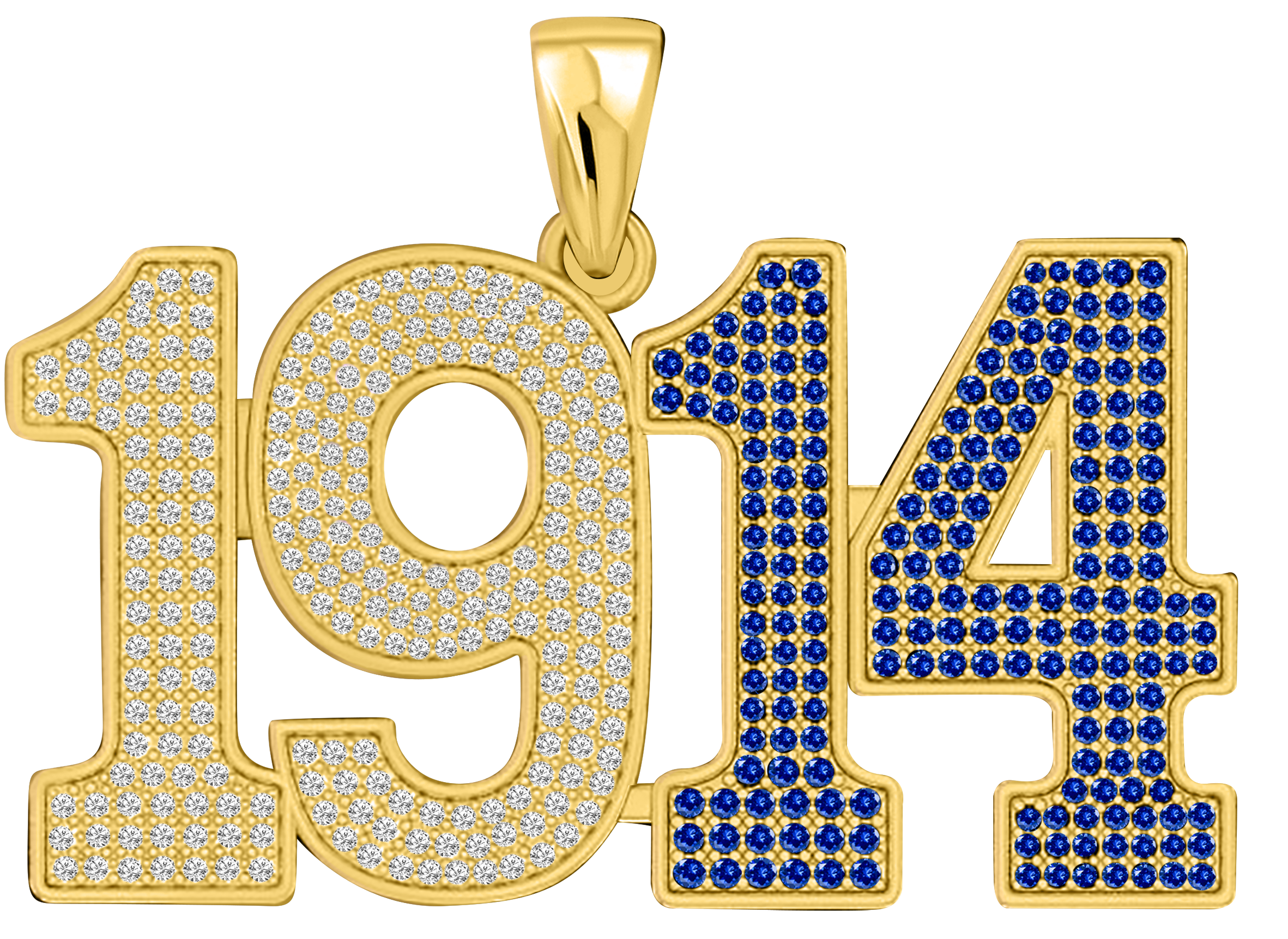 Limited Edition- 1914 Pendant- Solid Gold with Diamonds and Blue Gemstones