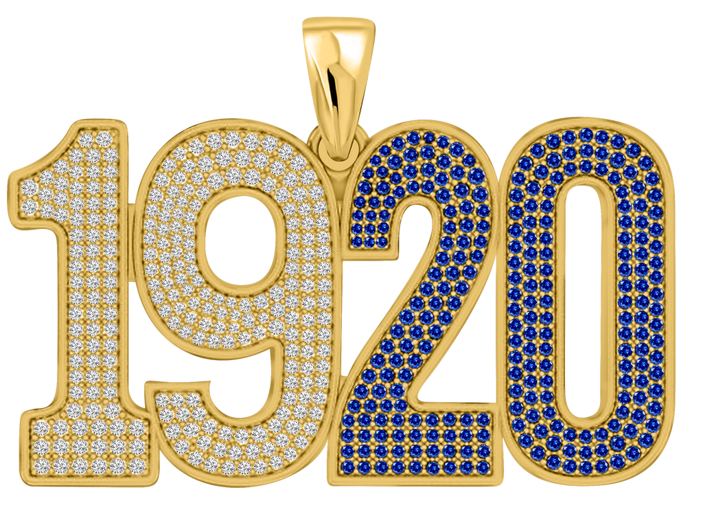 Limited Edition- 1920 Pendant- Solid Gold with Diamonds and Blue Gemstones