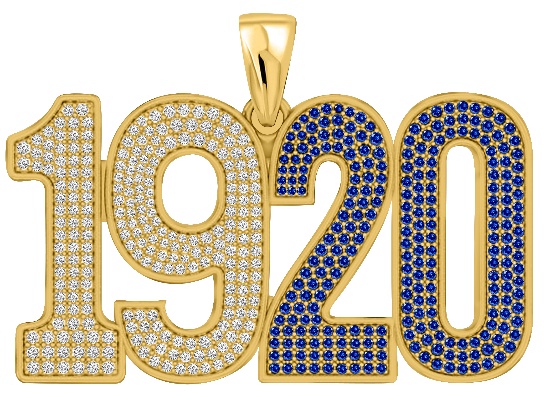 Limited Edition- 1920 Pendant- Solid Gold with Diamonds and Blue Gemstones
