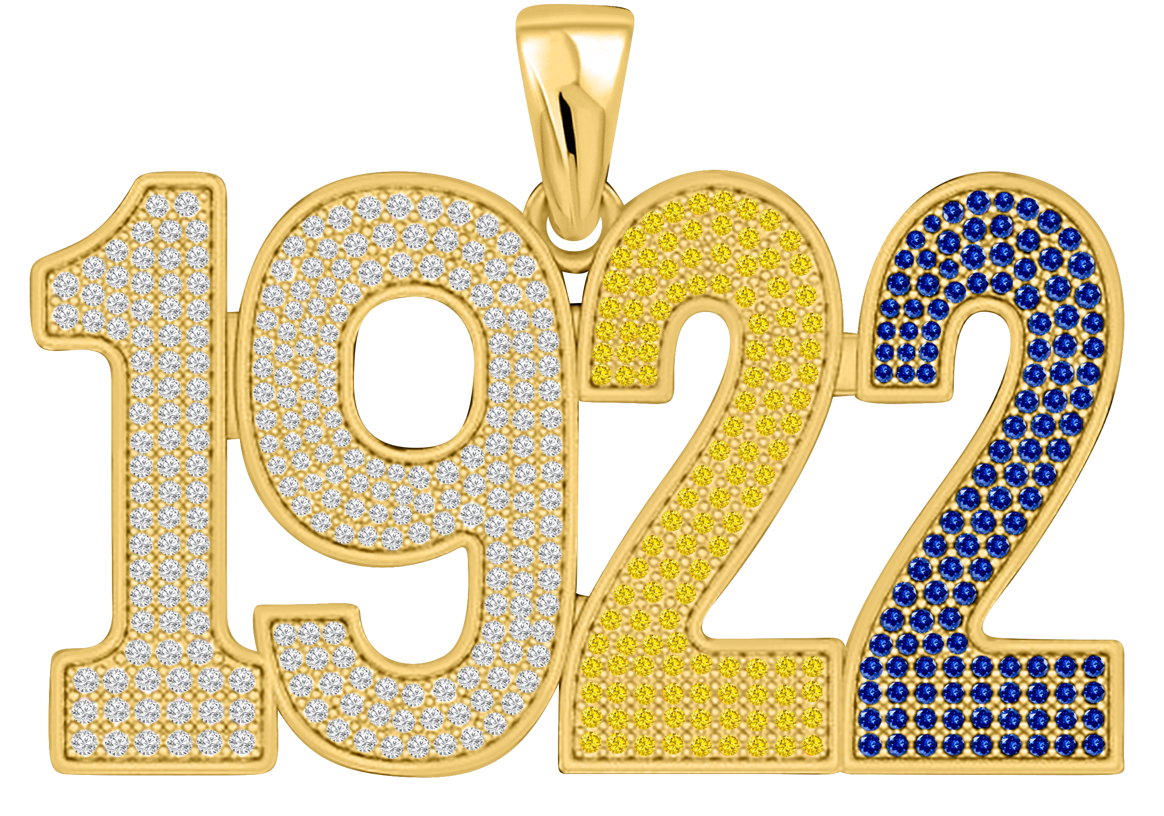 Limited Edition- 1922 Pendant- Solid Gold with Diamonds including Blue and Yellow Gold Gemstones