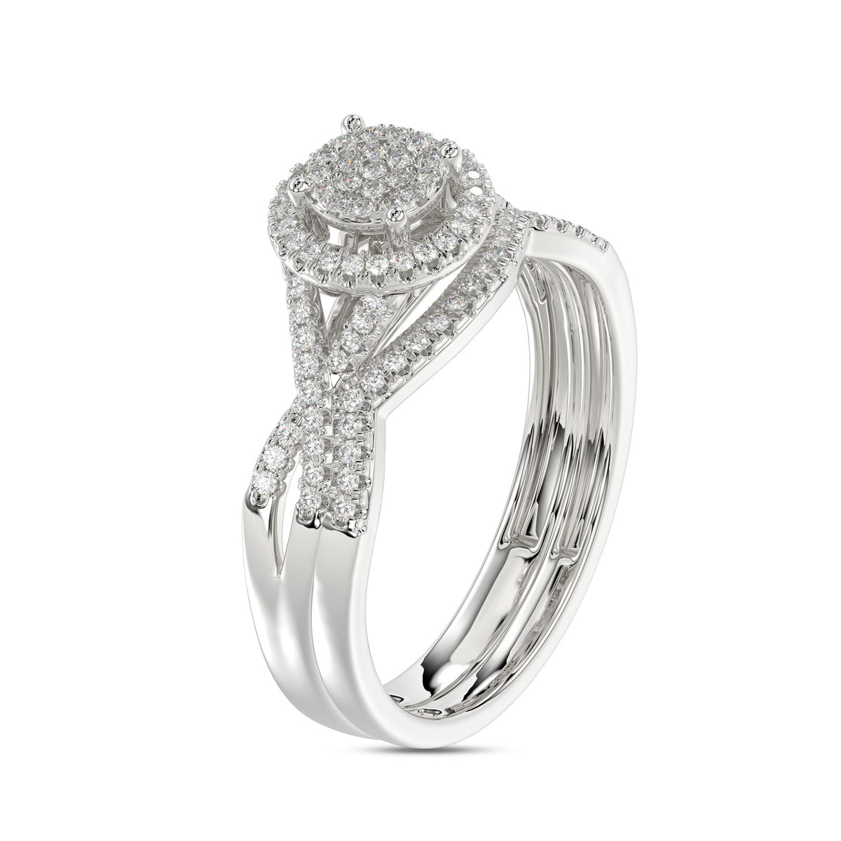 LADIES BRIDAL SET 0.25CT ROUND DIAMOND 10K WHITE GOLD