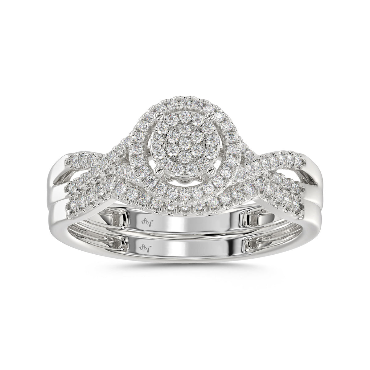 LADIES BRIDAL SET 0.25CT ROUND DIAMOND 10K WHITE GOLD