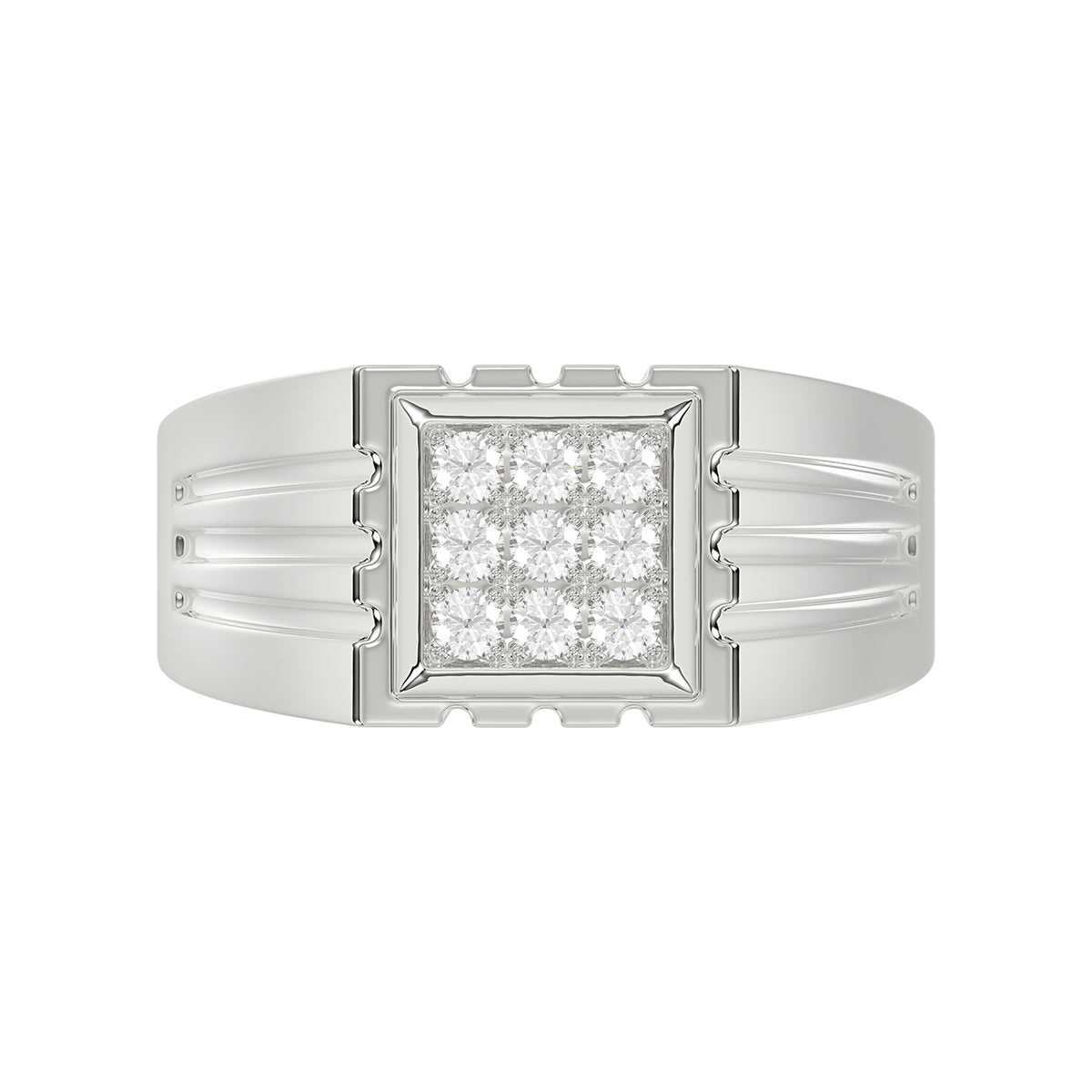 Sterling Silver Diamond Ring For Men 0.35Ct Round Cut Square Cluster Mens Ring Fine Jewelry Gift For Him