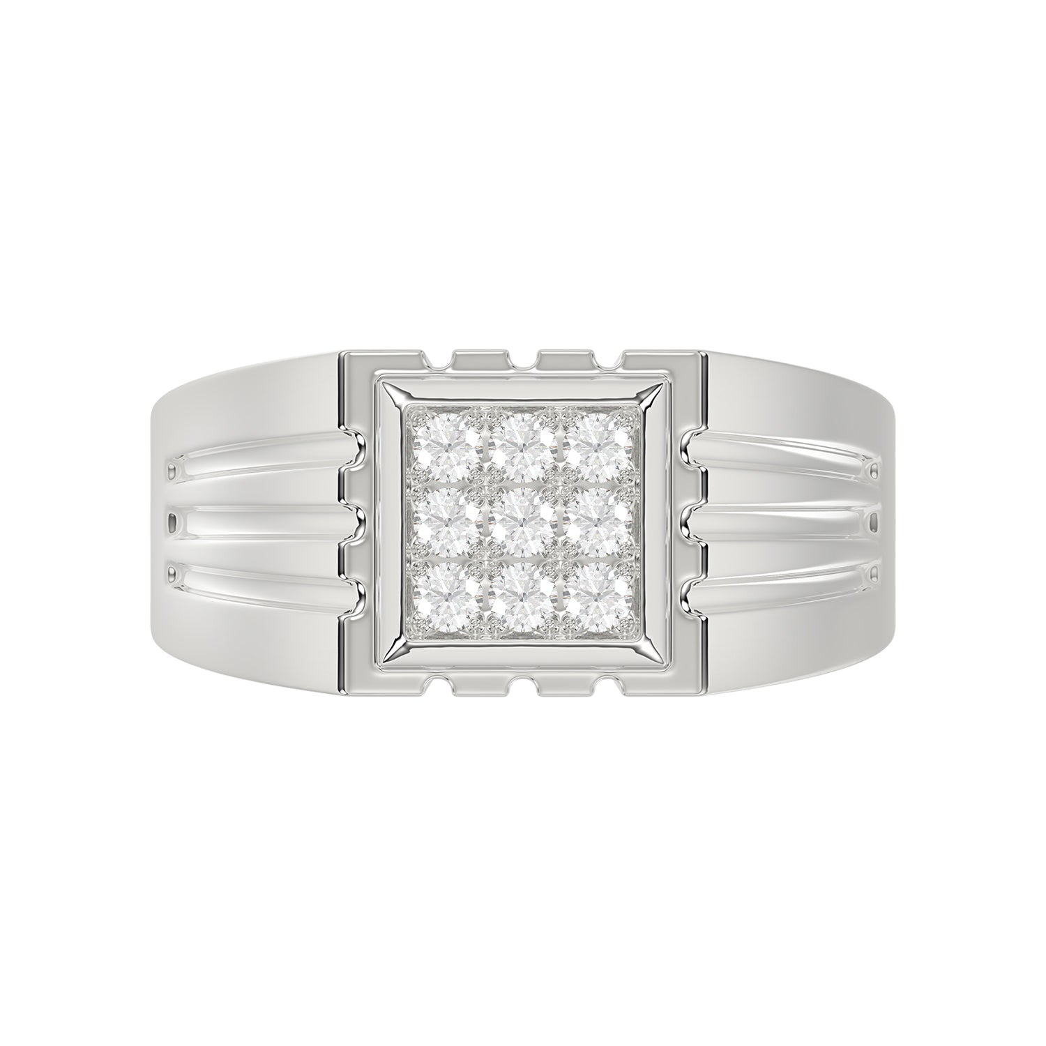 Sterling Silver Diamond Ring For Men 0.35Ct Round Cut Square Cluster Mens Ring Fine Jewelry Gift For Him