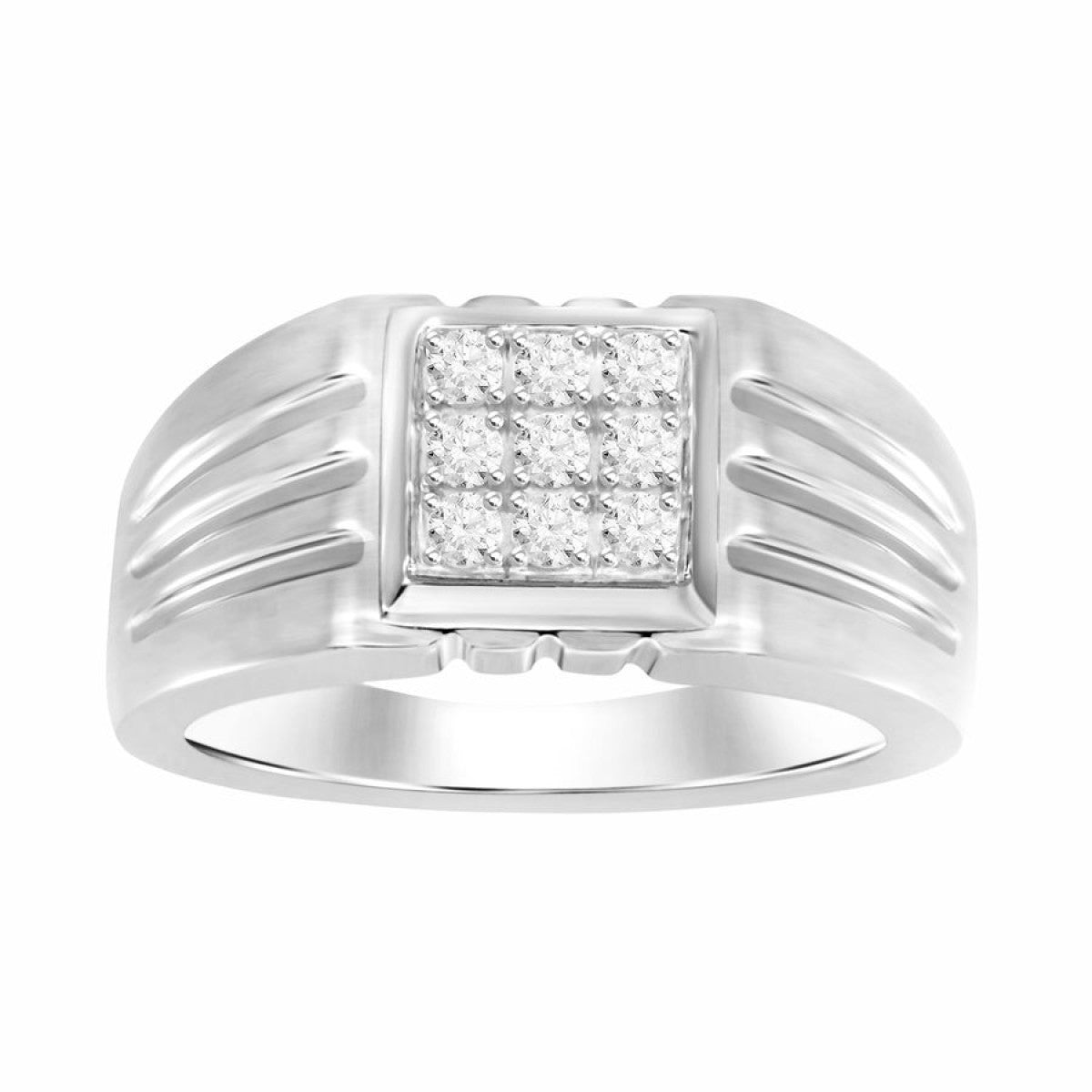 Sterling Silver Diamond Ring For Men 0.35Ct Round Cut Square Cluster Mens Ring Fine Jewelry Gift For Him