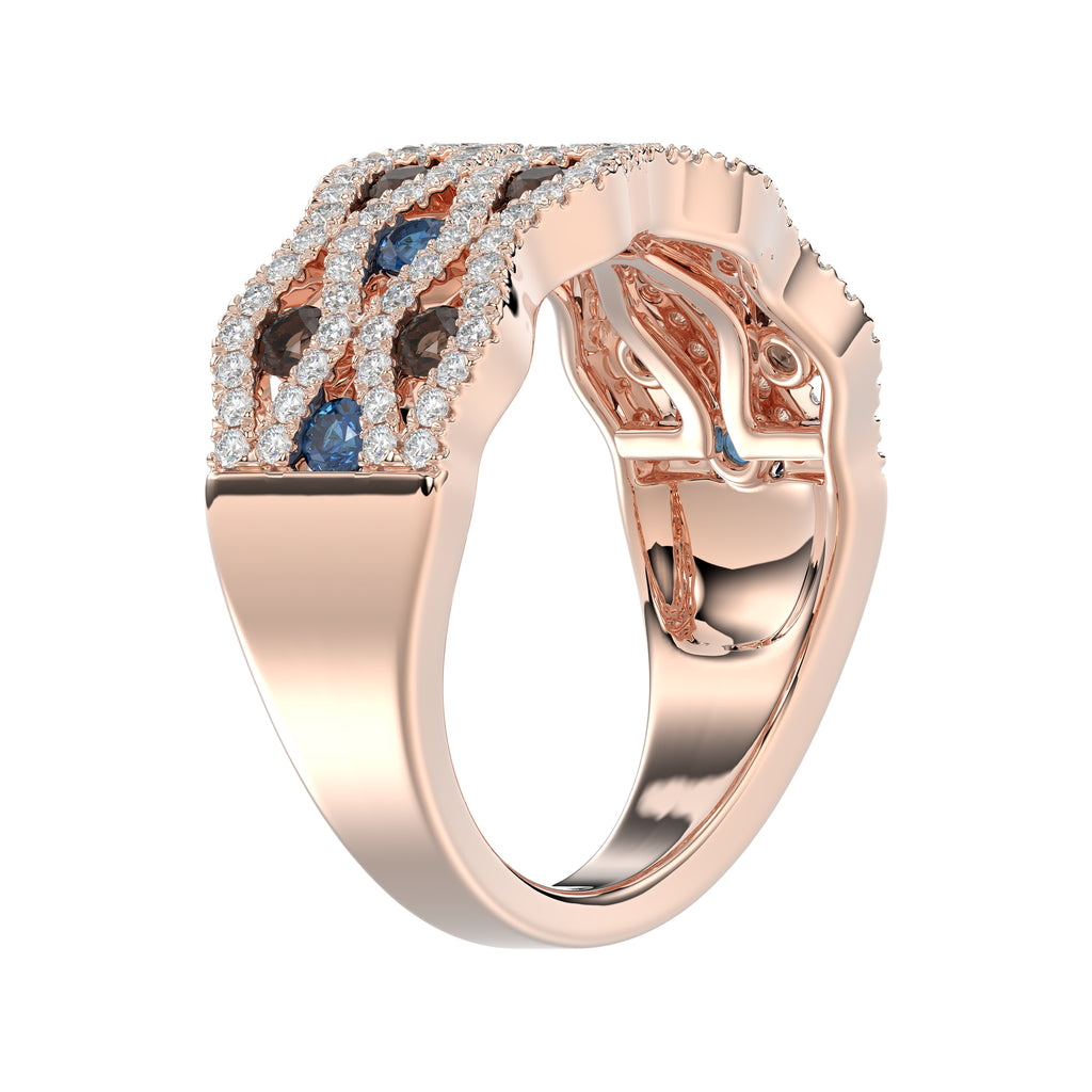 14K Rose Gold 1.00Ct Round Blue & Dark Brown Diamond Ladies Band Multi Color Fine Jewelry