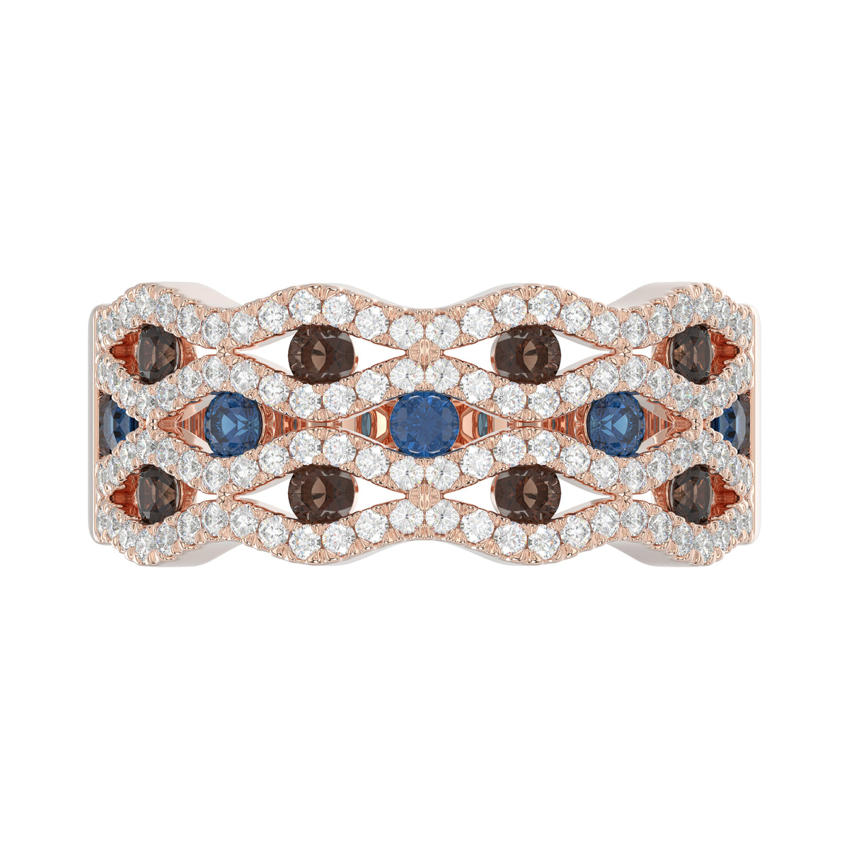 14K Rose Gold 1.00Ct Round Blue & Dark Brown Diamond Ladies Band Multi Color Fine Jewelry