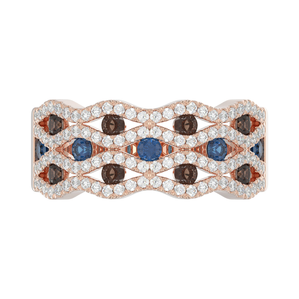 14K Rose Gold 1.00Ct Round Blue & Dark Brown Diamond Ladies Band Multi Color Fine Jewelry