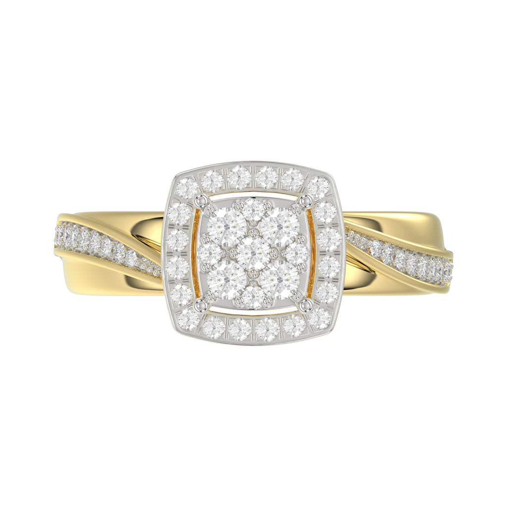 Luxury 10K Yellow Gold 0.25Ct Round Diamond Halo Cluster Ring For Women