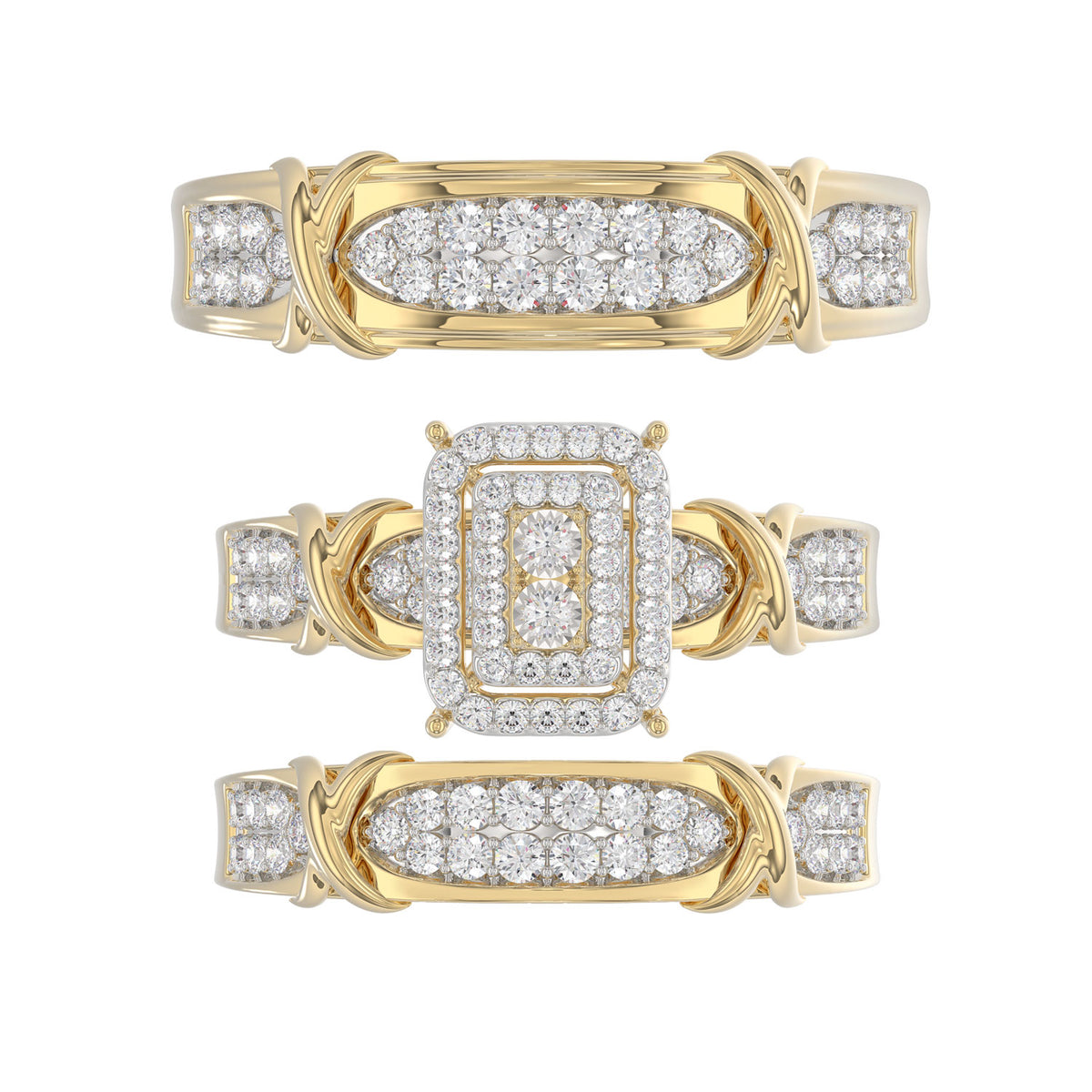 LADIES TRIOS 1.00CT ROUND DIAMOND 10K YELLOW GOLD