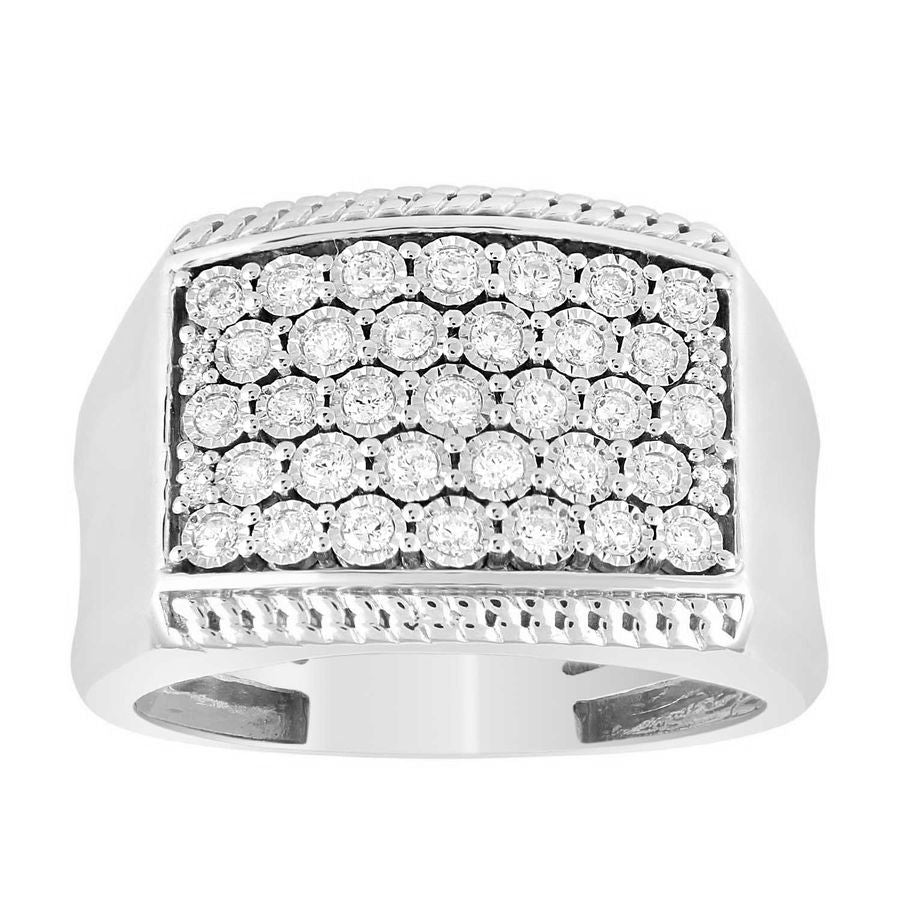 Sterling Silver 0.50CT Round Diamond Men'S Cluster Fashion Ring