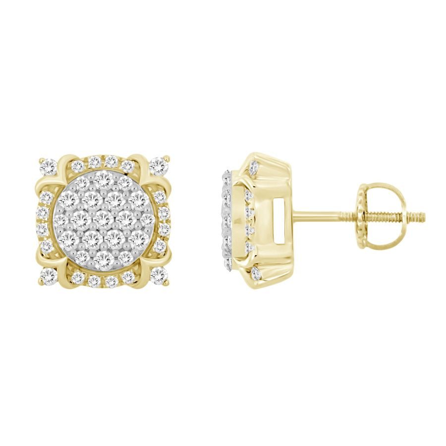LADIES STUD EARRINGS 1.00CT ROUND DIAMOND 10K YELLOW GOLD