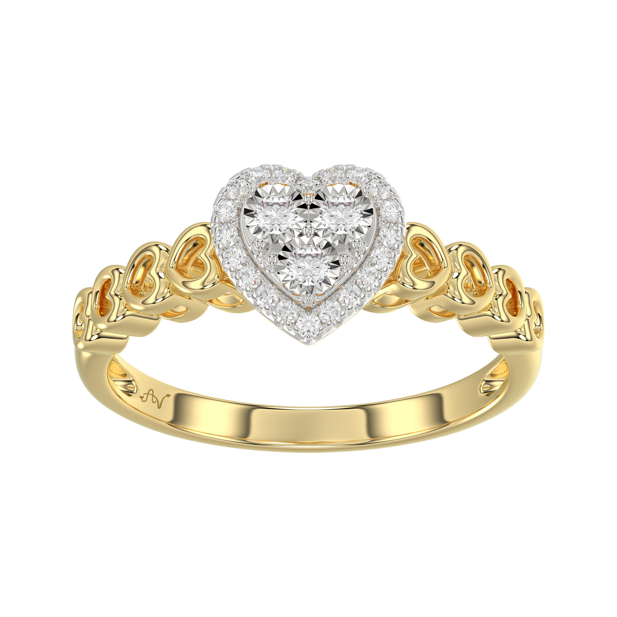 Elegant 10K Yellow Gold Heart-Shaped Engagement Ring Featuring 0.12Ct Round Diamonds With A Romantic And Timeless Design. Perfect As A Promise Ring, A