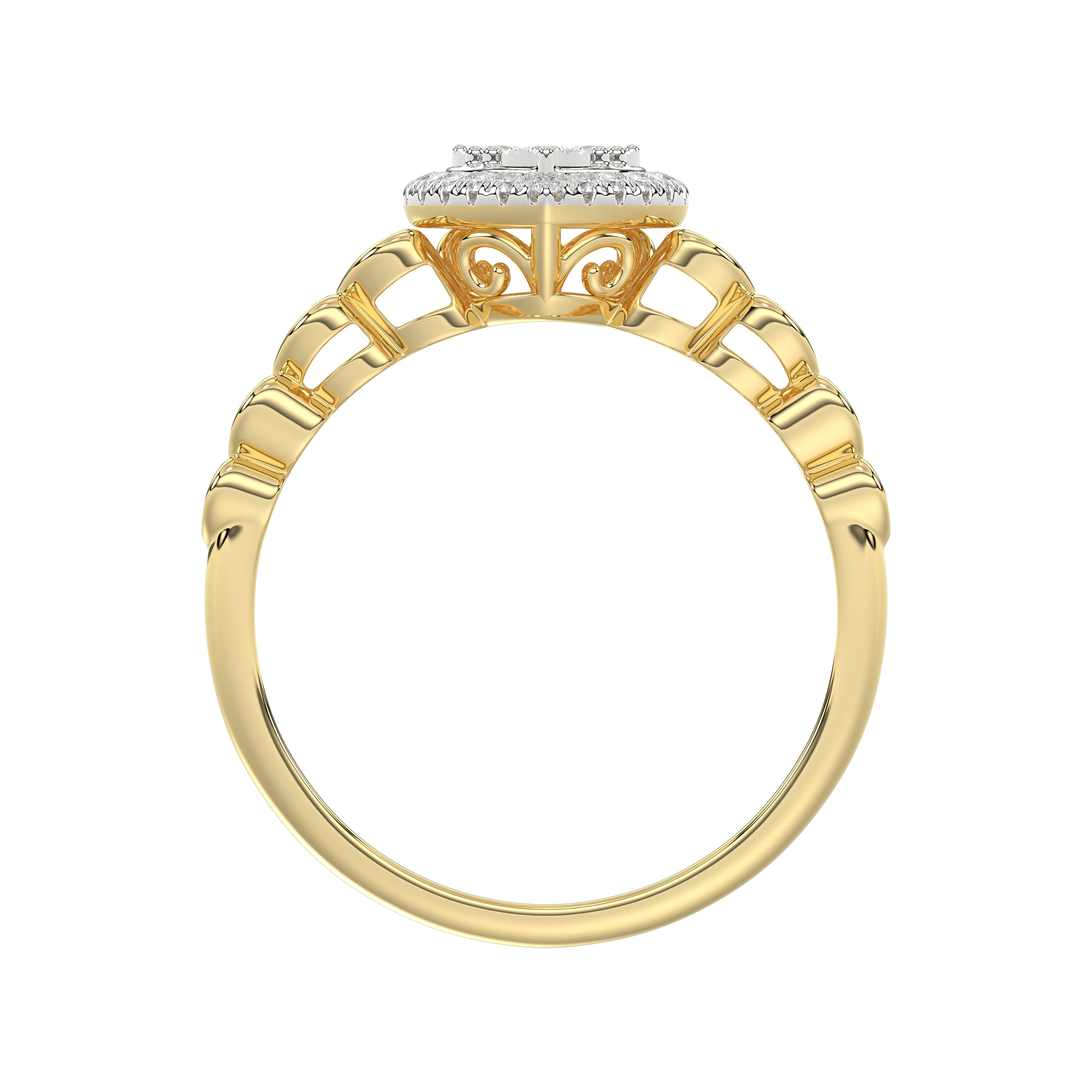 Elegant 10K Yellow Gold Heart-Shaped Engagement Ring Featuring 0.12Ct Round Diamonds With A Romantic And Timeless Design. Perfect As A Promise Ring, A