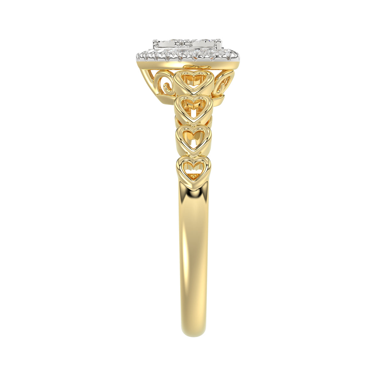 Elegant 10K Yellow Gold Heart-Shaped Engagement Ring Featuring 0.12Ct Round Diamonds With A Romantic And Timeless Design. Perfect As A Promise Ring, A