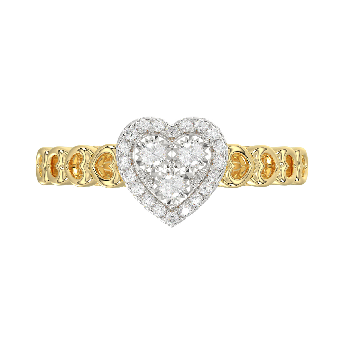 Elegant 10K Yellow Gold Heart-Shaped Engagement Ring Featuring 0.12Ct Round Diamonds With A Romantic And Timeless Design. Perfect As A Promise Ring, A