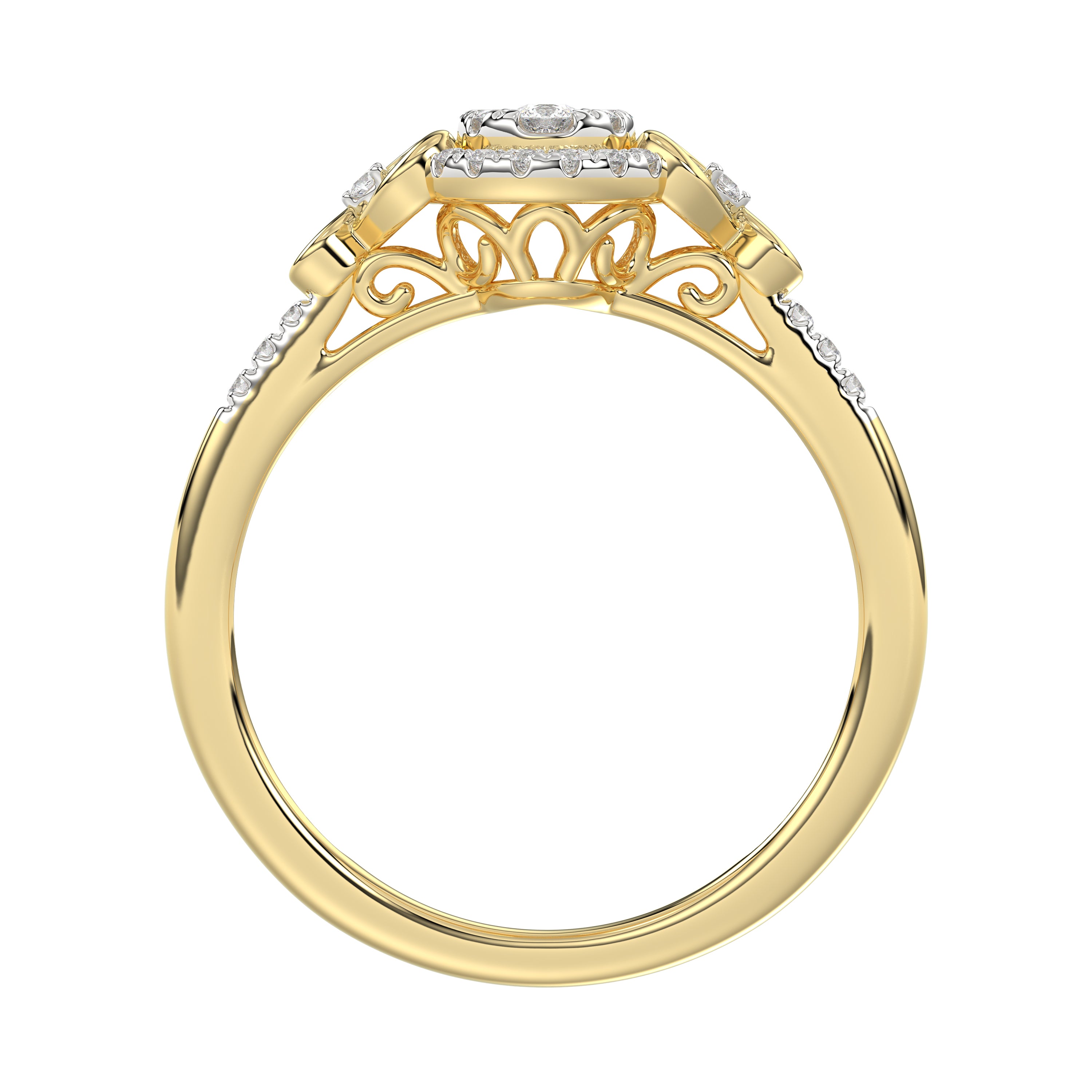 Romantic 10K Yellow Gold Halo Diamond Engagement Ring For Women Fine Jewelry