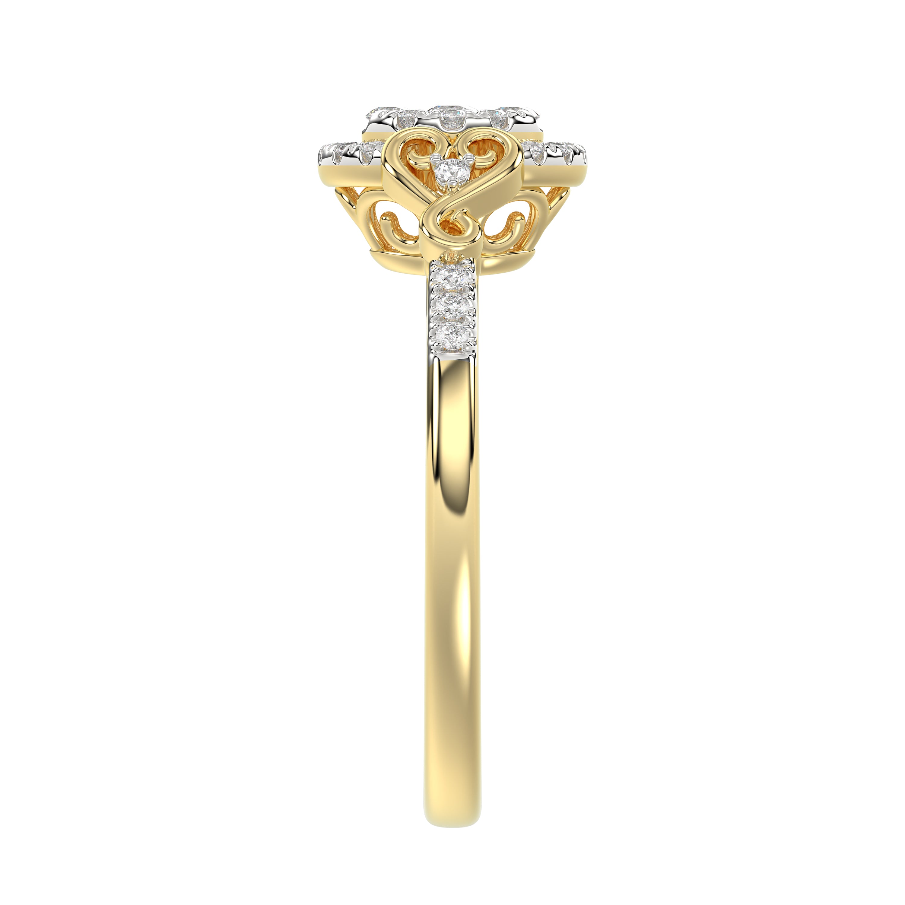 Romantic 10K Yellow Gold Halo Diamond Engagement Ring For Women Fine Jewelry