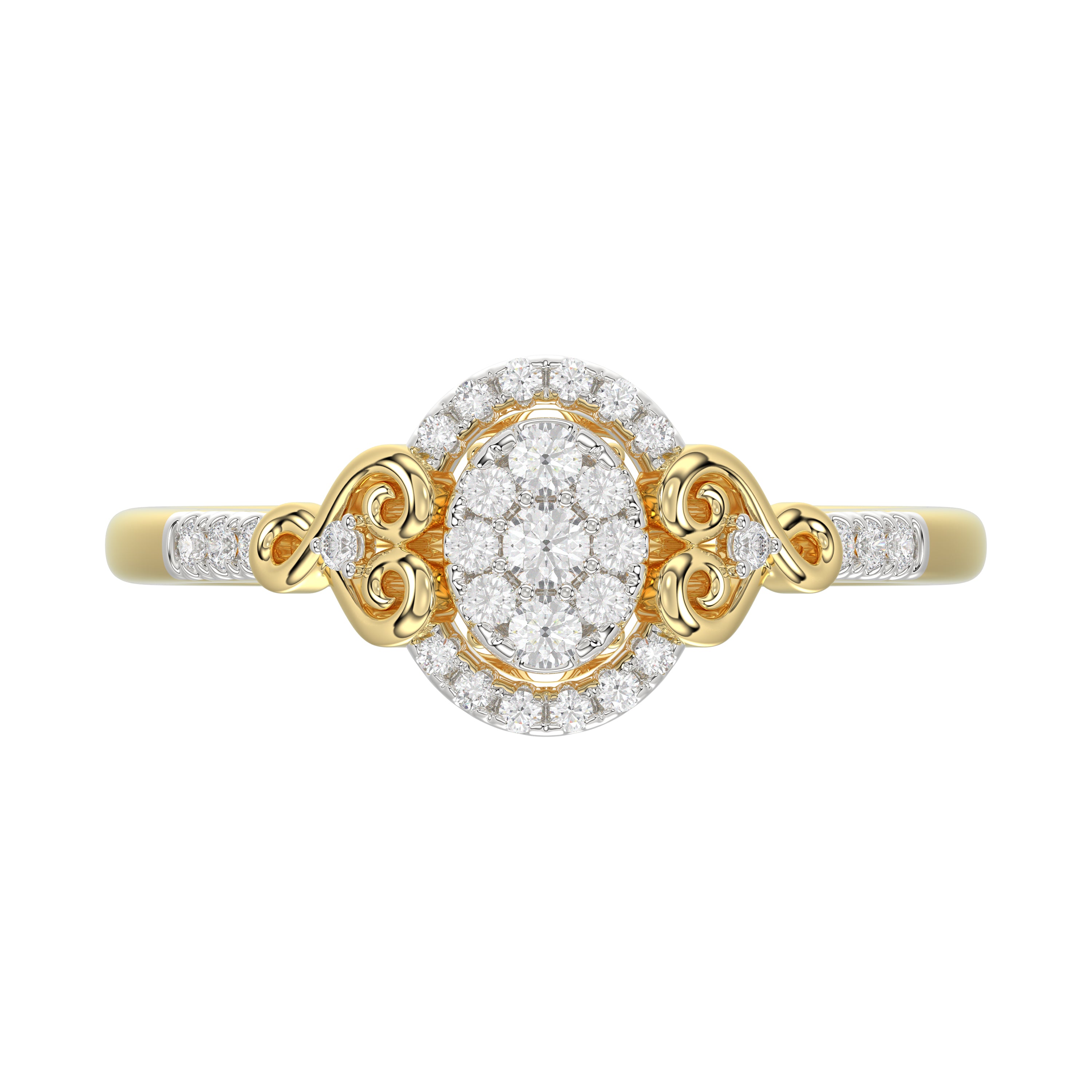 Romantic 10K Yellow Gold Halo Diamond Engagement Ring For Women Fine Jewelry