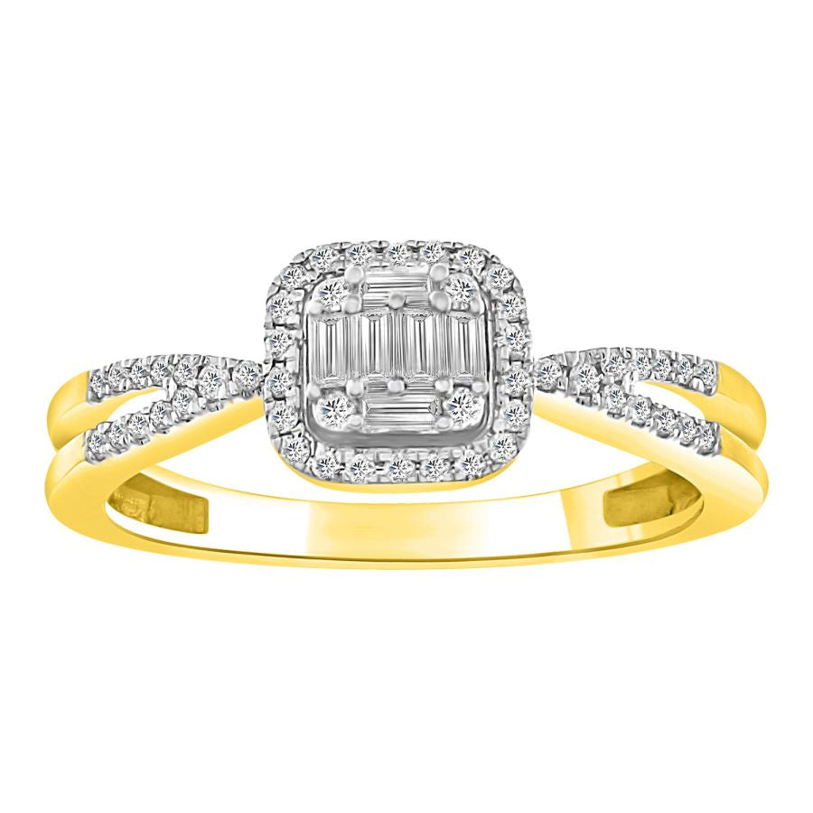 LADIES RING 0.33CT ROUND/BAGUETTE DIAMOND 10K YELLOW GOLD