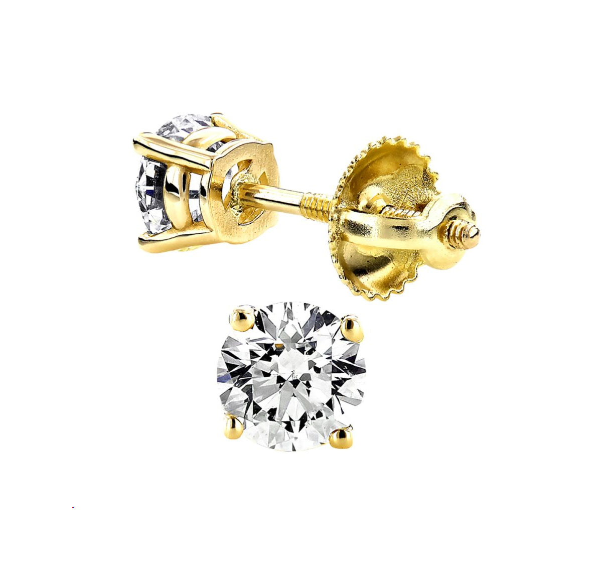 LADIES SOLITAIRE CROWN SETTING EARRINGS 1.50CT ROUND DIAMOND 14K YELLOW GOLD