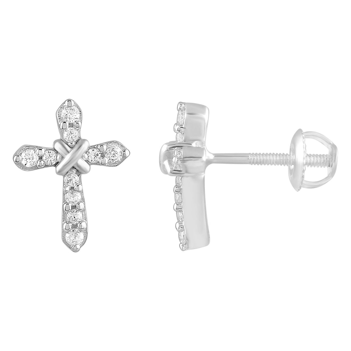 Sterling Silver 0.15CT Round Diamond Fashion Earrings In Elegant Ladies Diamond Stud Earrings