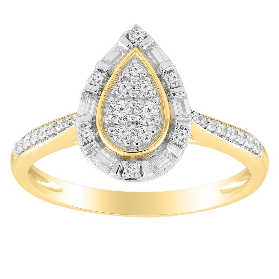 LADIES RING 0.33CT ROUND/BAGUETTE DIAMOND 10K YELLOW GOLD