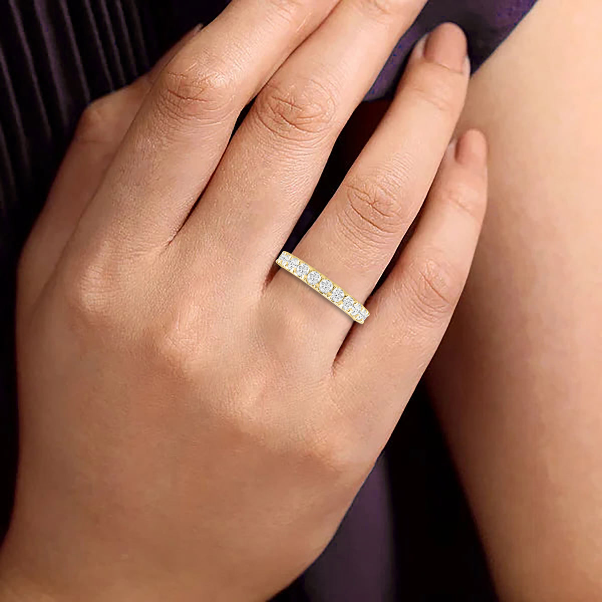 LADIES BAND 1.00CT ROUND DIAMOND 14K YELLOW GOLD