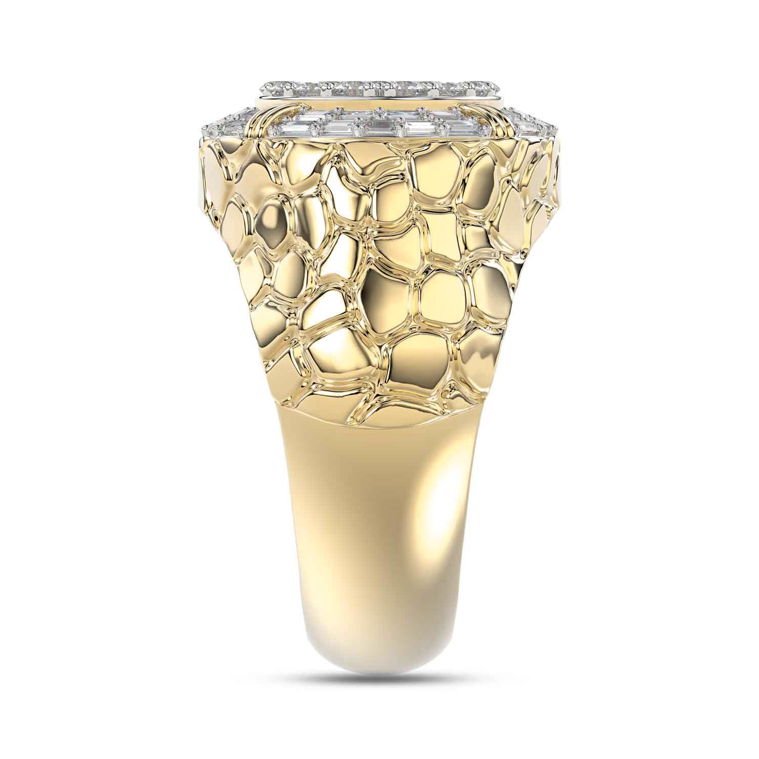 MEN'S RING 1.00CT ROUND/BAGUETTE DIAMOND 10K YELLOW GOLD