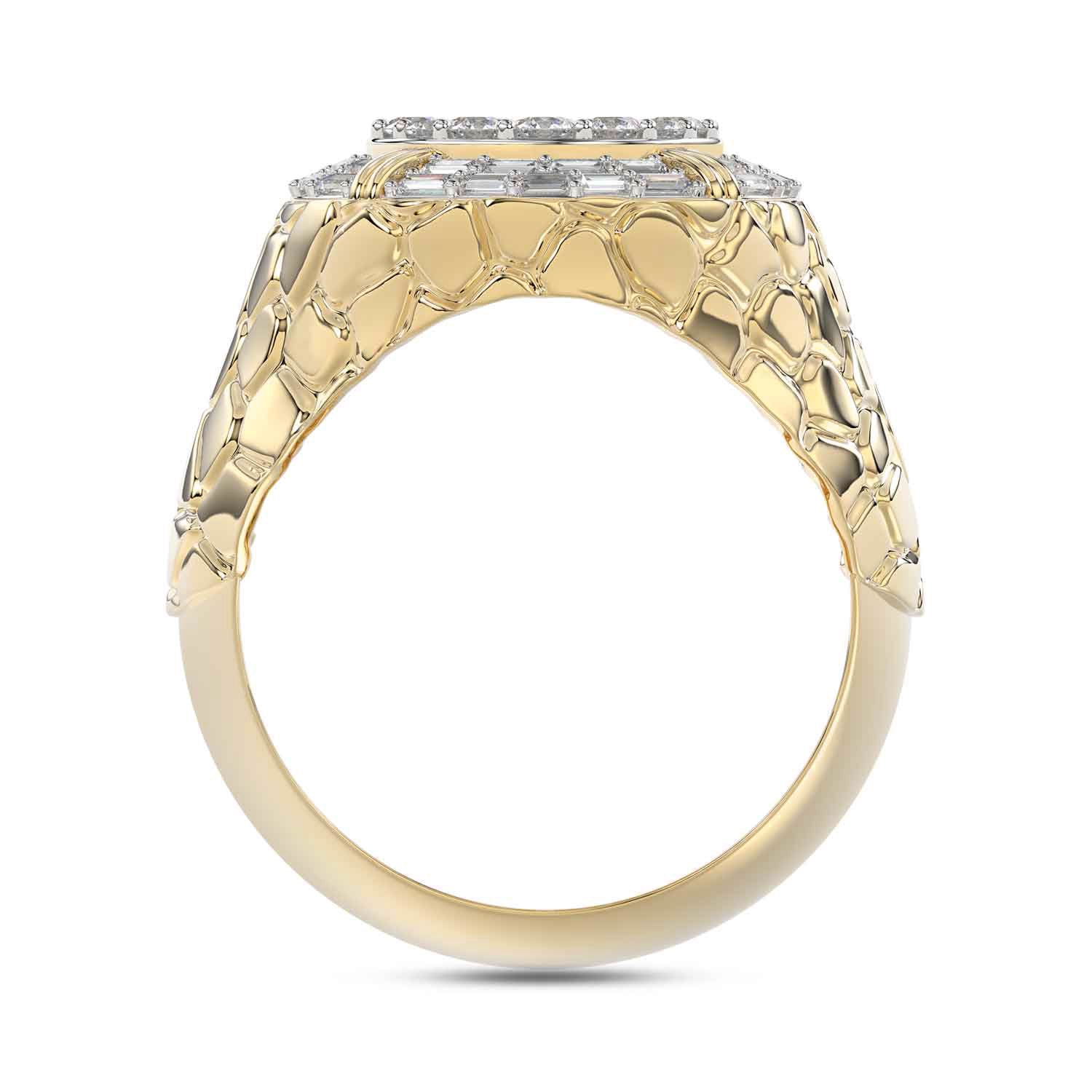 MEN'S RING 1.00CT ROUND/BAGUETTE DIAMOND 10K YELLOW GOLD