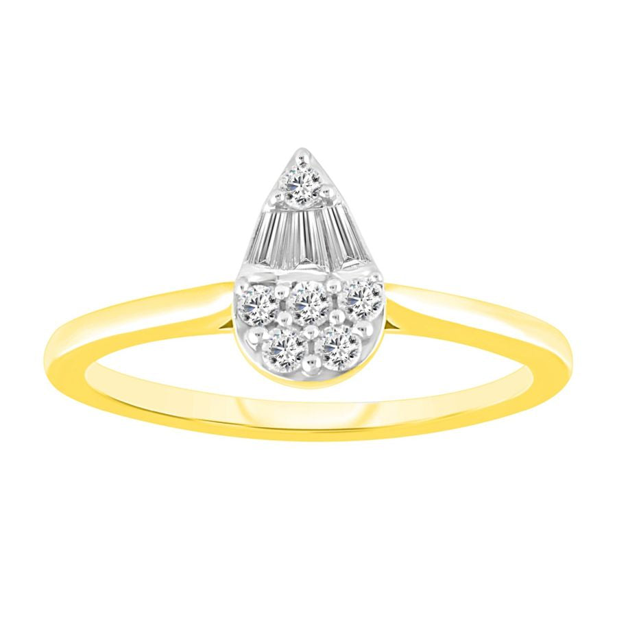 LADIES RING 0.25CT ROUND/BAGUETTE DIAMOND 10K YELLOW GOLD