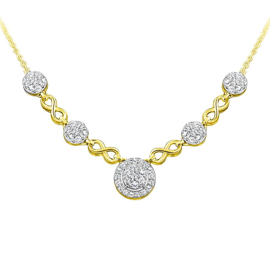 LADIES NECKLACE 1.25CT ROUND DIAMOND 14K YELLOW GOLD