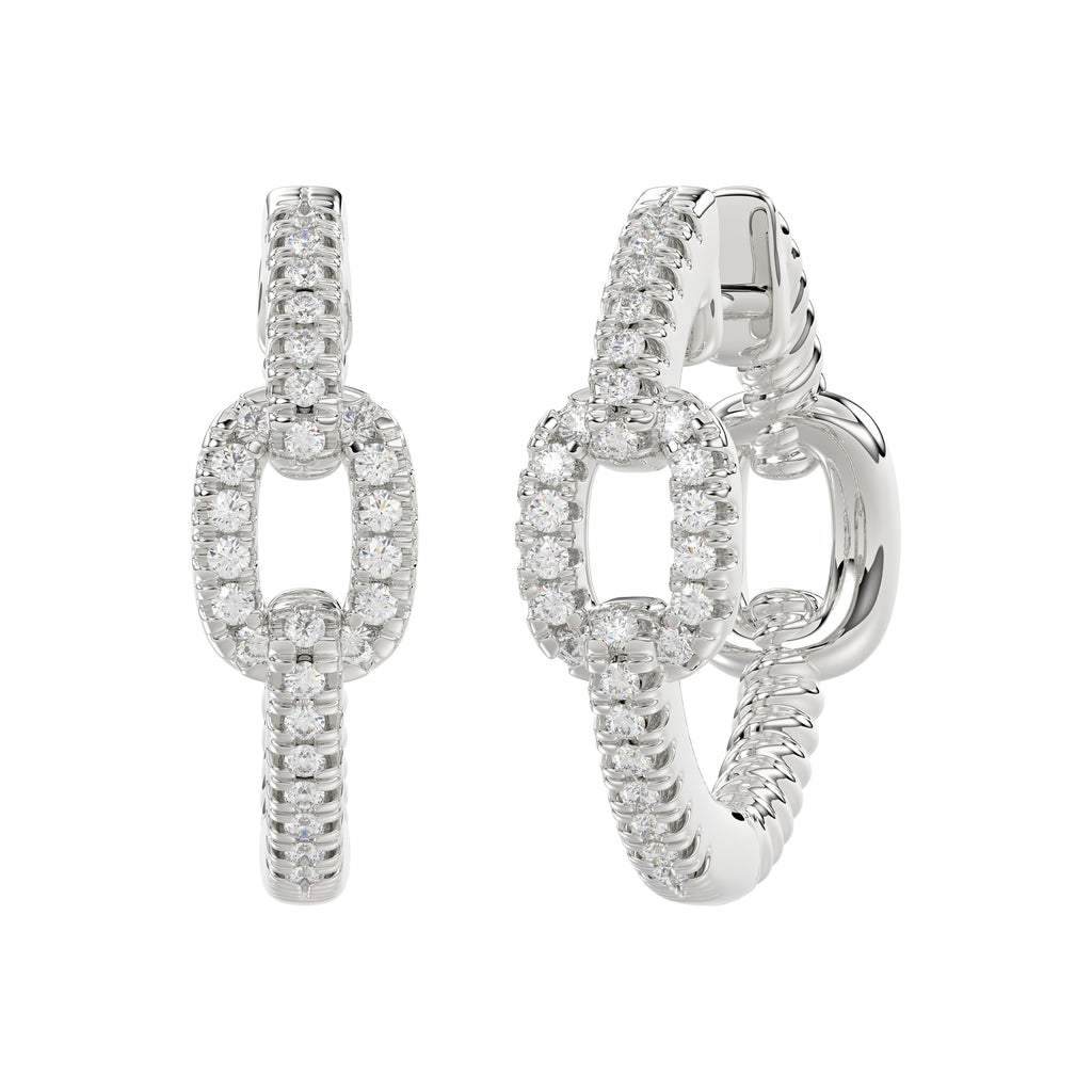 Elegant 10K White Gold Fashion Hoop Earrings Featuring 0.15Ct Round Diamonds With Brilliant Sparkle And Timeless Design.