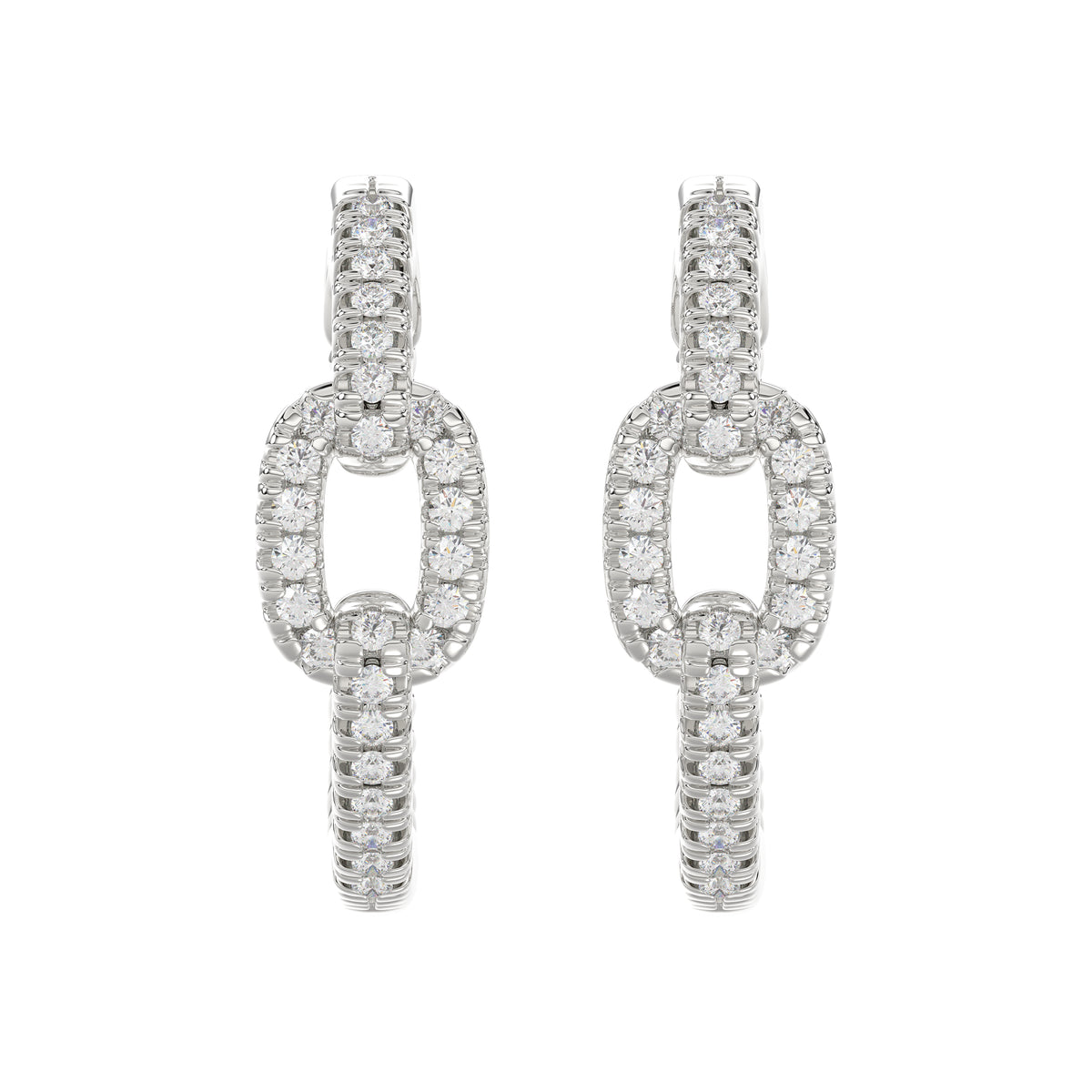 Elegant 10K White Gold Fashion Hoop Earrings Featuring 0.15Ct Round Diamonds With Brilliant Sparkle And Timeless Design.