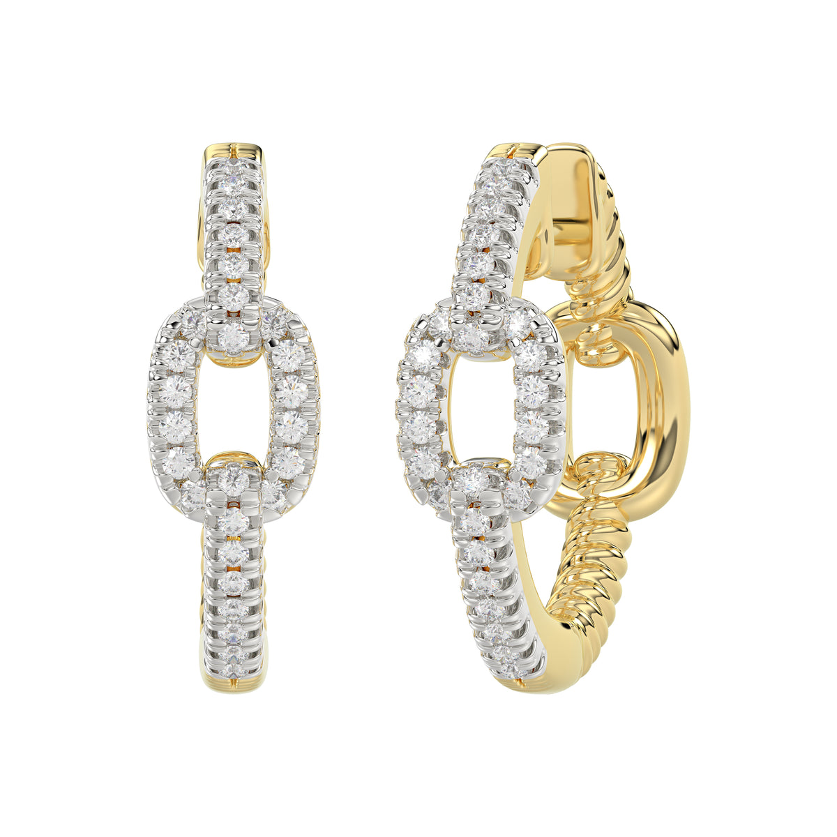 Elegant 10K Yellow Gold Fashion Hoop Earrings Featuring 0.15Ct Round Diamonds With Brilliant Sparkle And Timeless Design.
