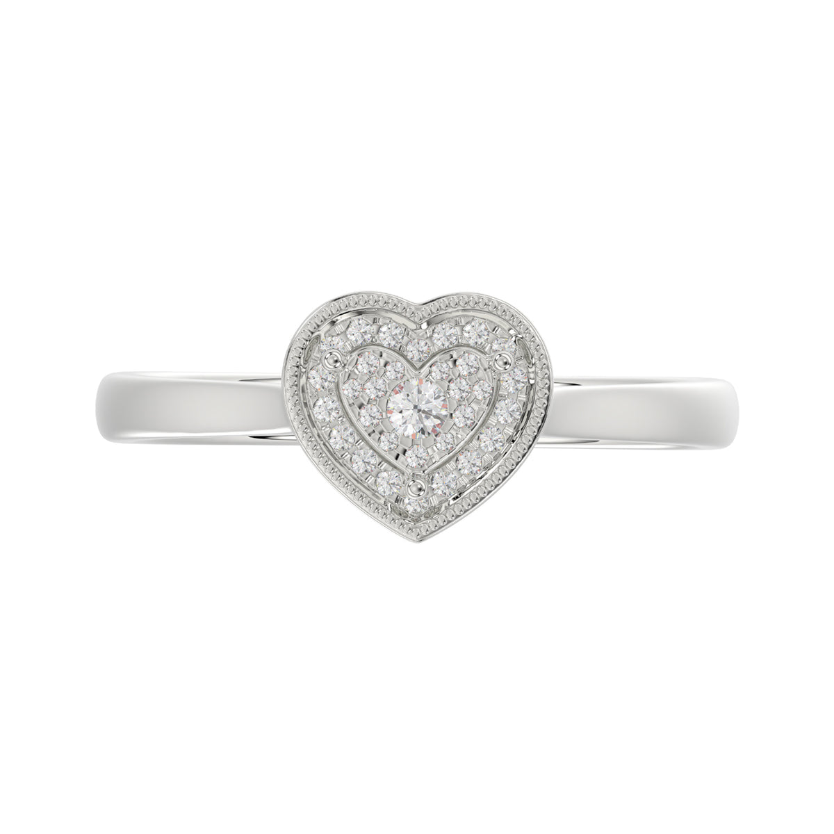 Ladies 0.10Ct Round Diamond Sterling Silver Ladies Ring White Heart Shape Cluster Halo Engagement Promise Ring For Her