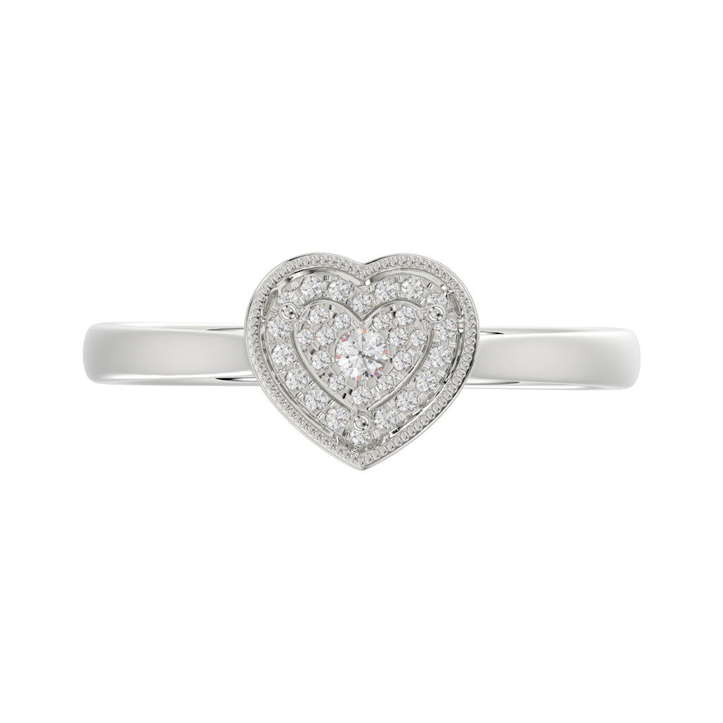Ladies 0.10Ct Round Diamond Sterling Silver Ladies Ring White Heart Shape Cluster Halo Engagement Promise Ring For Her