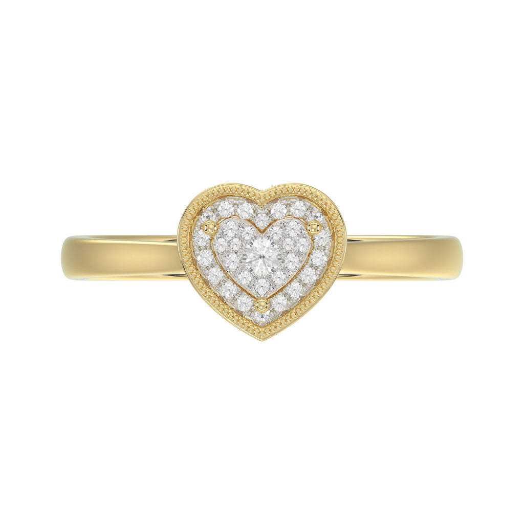 10K Yellow Gold Heart Diamond Ring For Women 0.10Ct Round Diamond Heart Ring